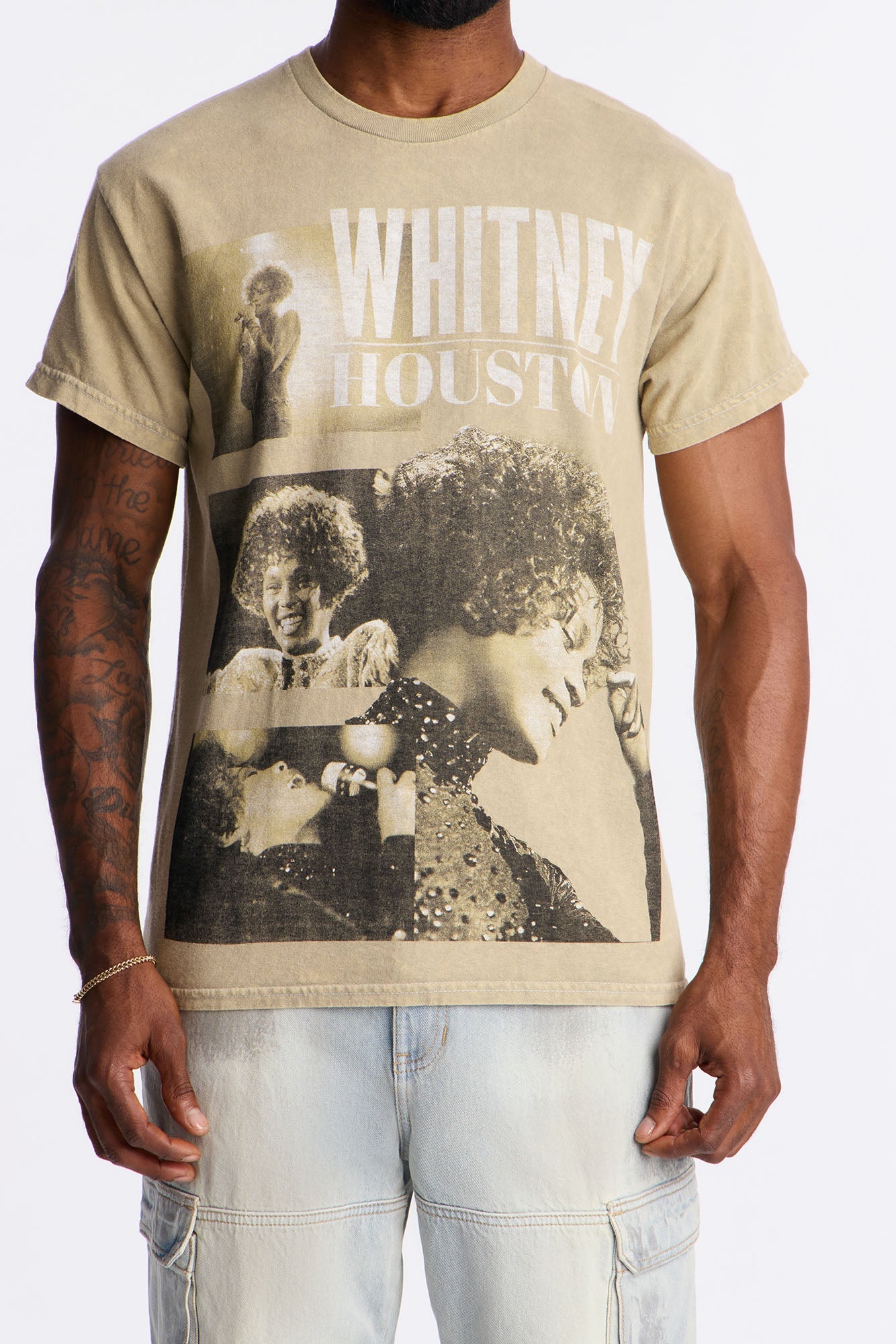 Whitney Houston Vintage Washed Short Sleeve Tee - Taupe