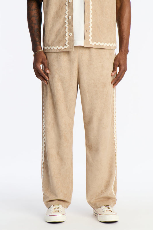 Baggy Stone Wash Story Contrast Suede Pant - Stone