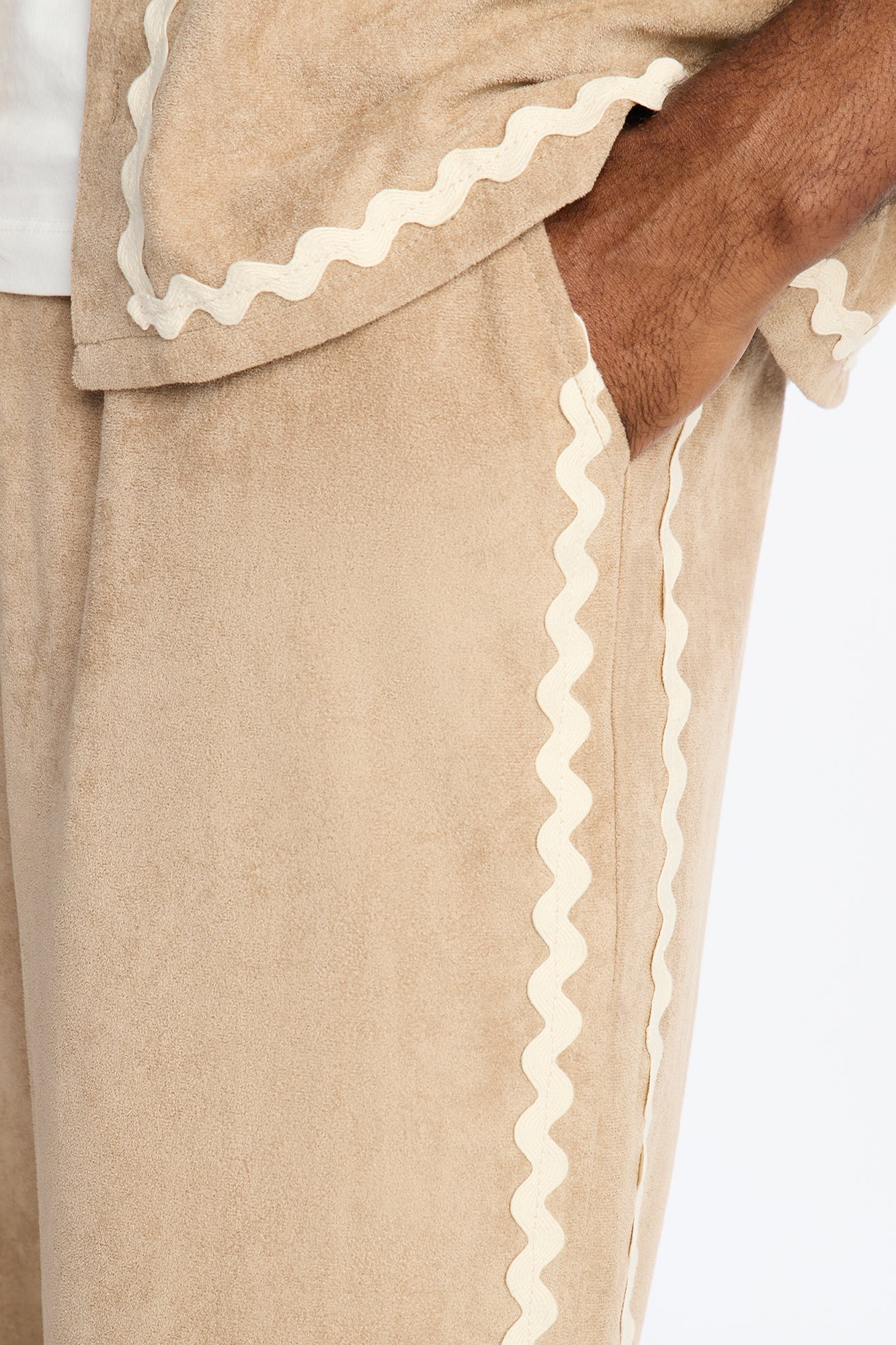 Baggy Stone Wash Story Contrast Suede Pant - Stone