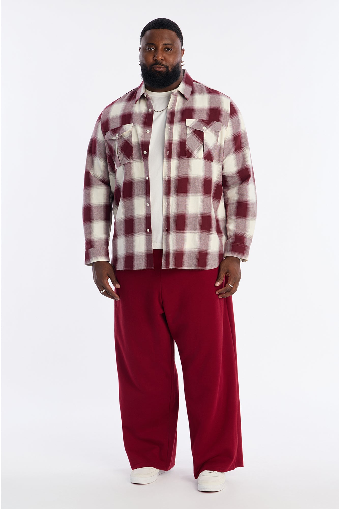 Ice Plaid Flannel Shirt - Burgundy