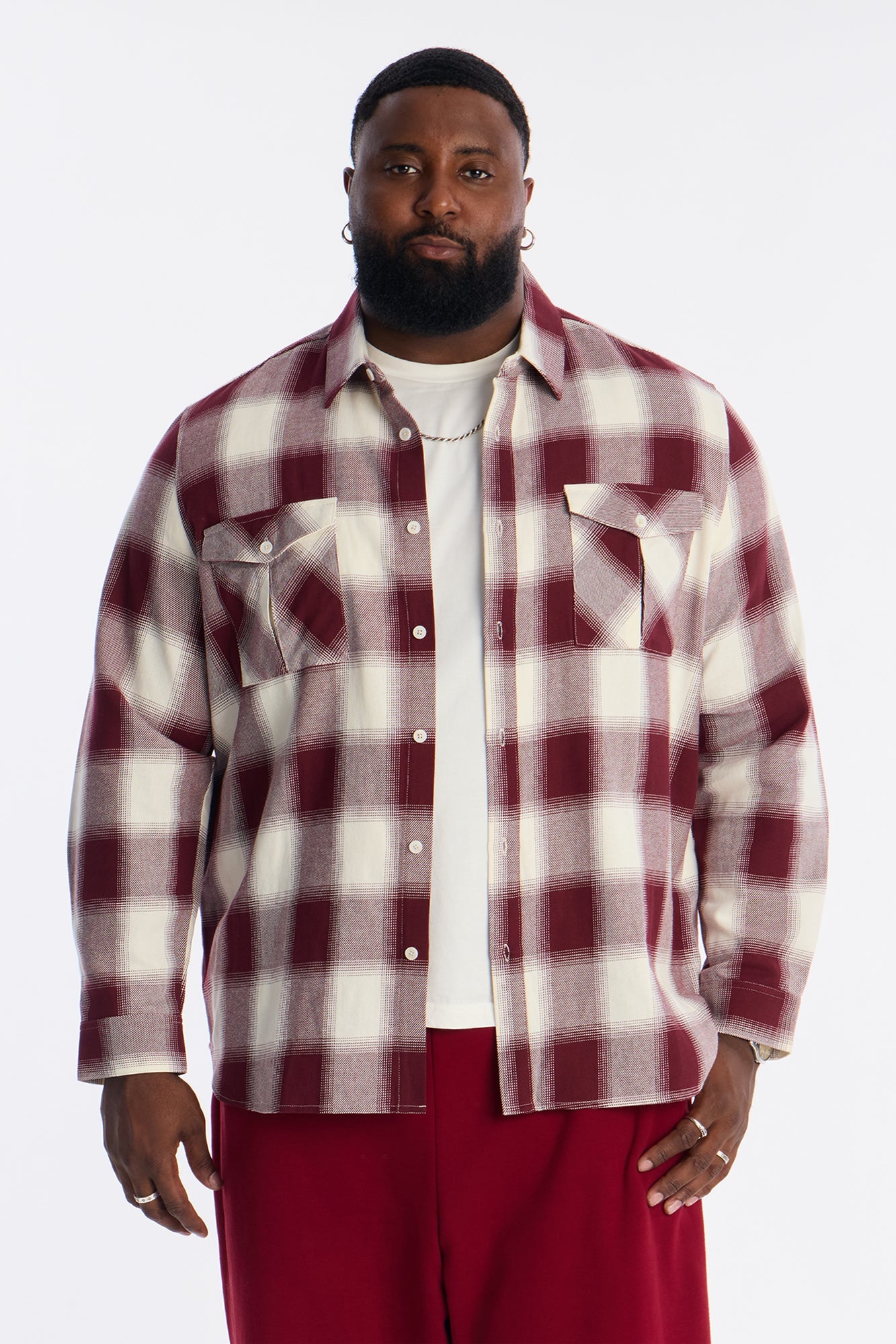 Ice Plaid Flannel Shirt - Burgundy