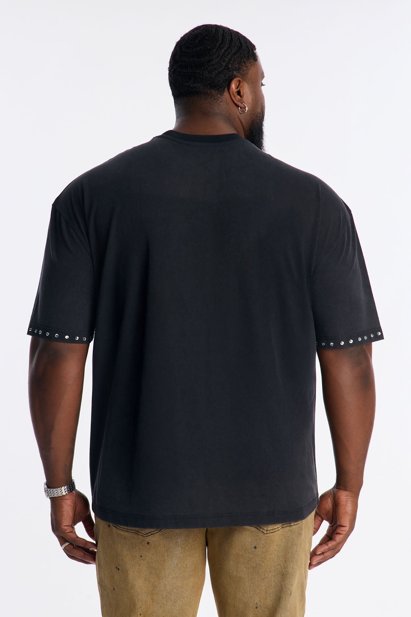 Rhinestone Embellished Knit Tee - Black