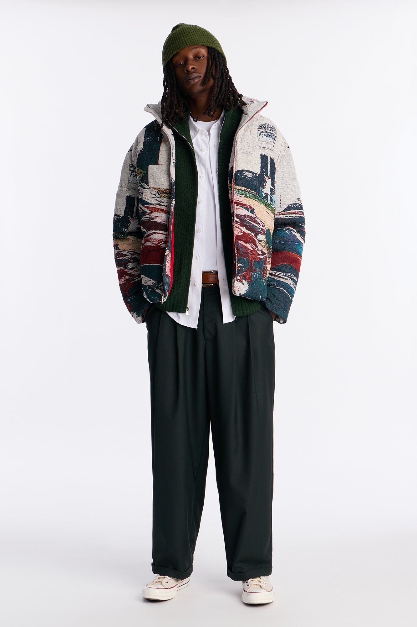 Racing Mind Tapestry Puffer Jacket - Cream
