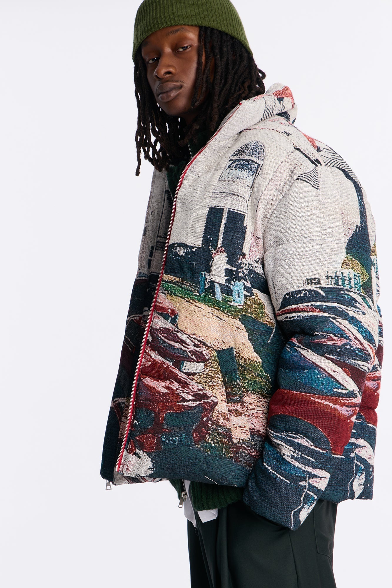 Racing Mind Tapestry Puffer Jacket - Cream