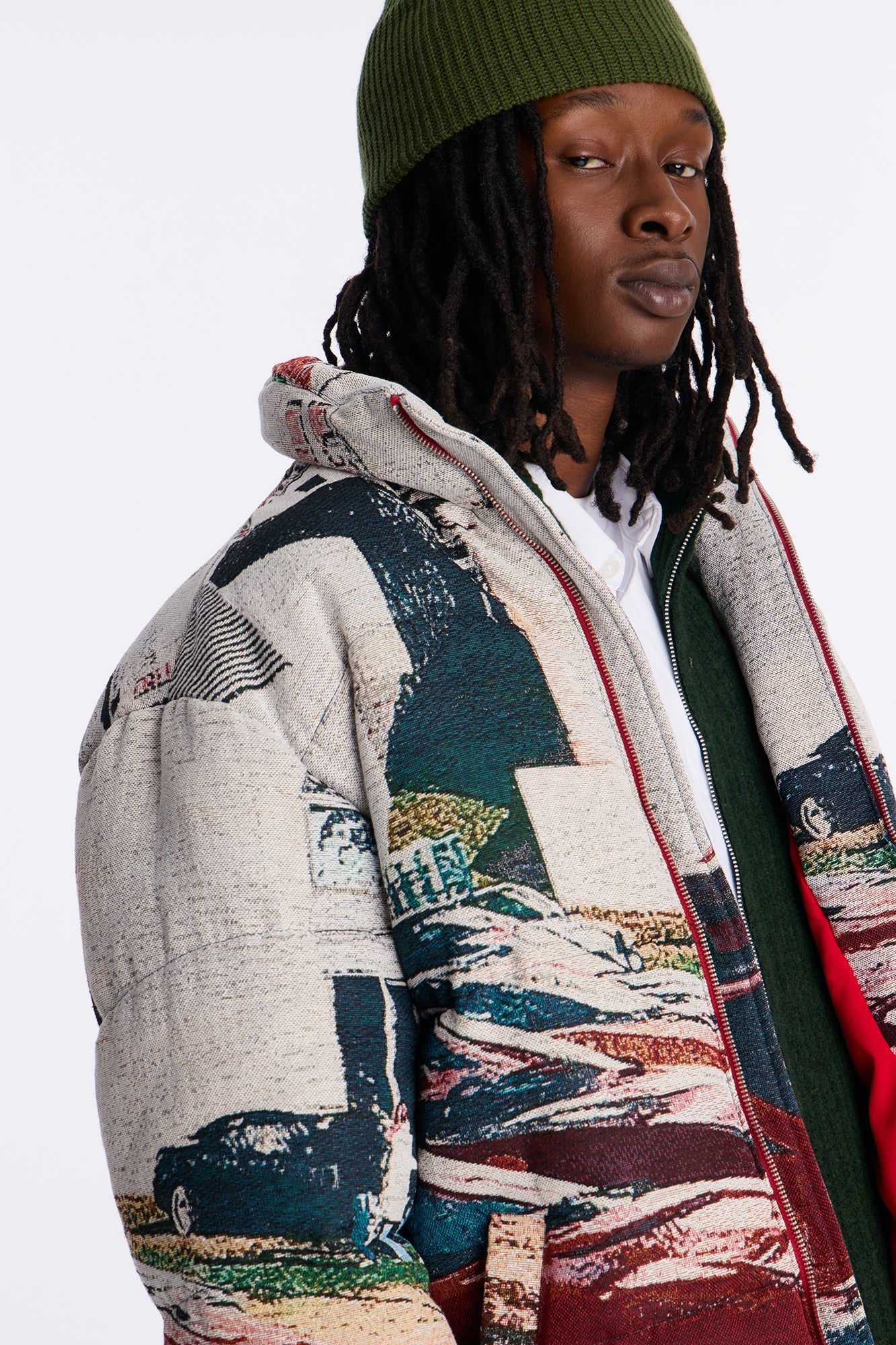 Racing Mind Tapestry Puffer Jacket - Cream