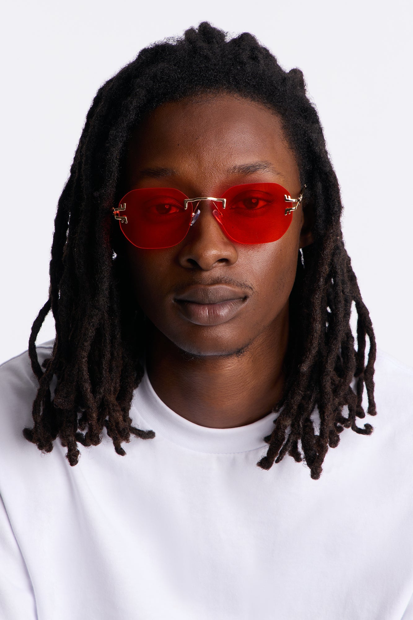 Oval Colored Lenses Metal Sunglasses - Gold/Red