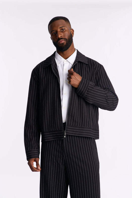 Straight Striped Jacket - Black