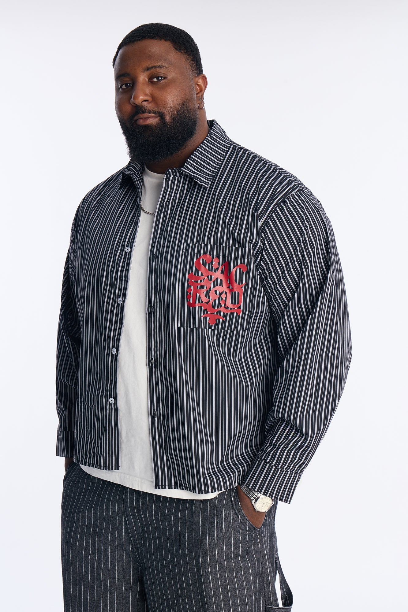 Santos Striped Button Up Shirt - Black/combo
