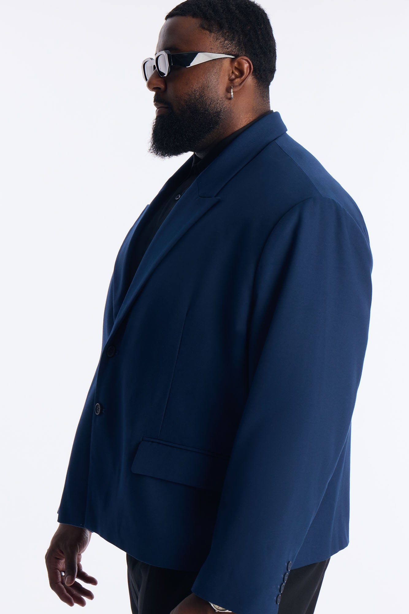 Cropped Peak Lapel Single Breasted Blazer - Navy