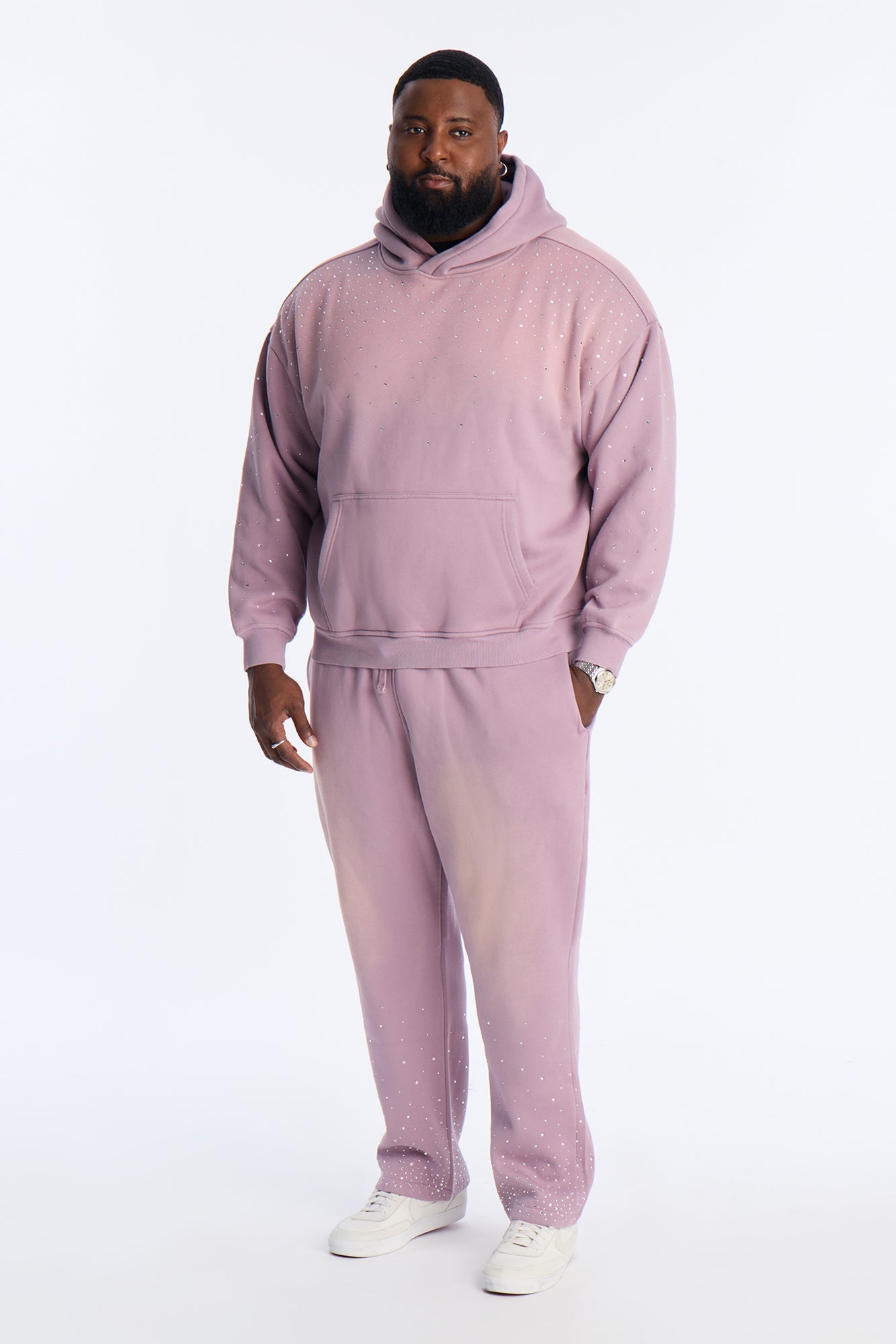 Run Them Rhinestones Oversized Hoodie - Pink