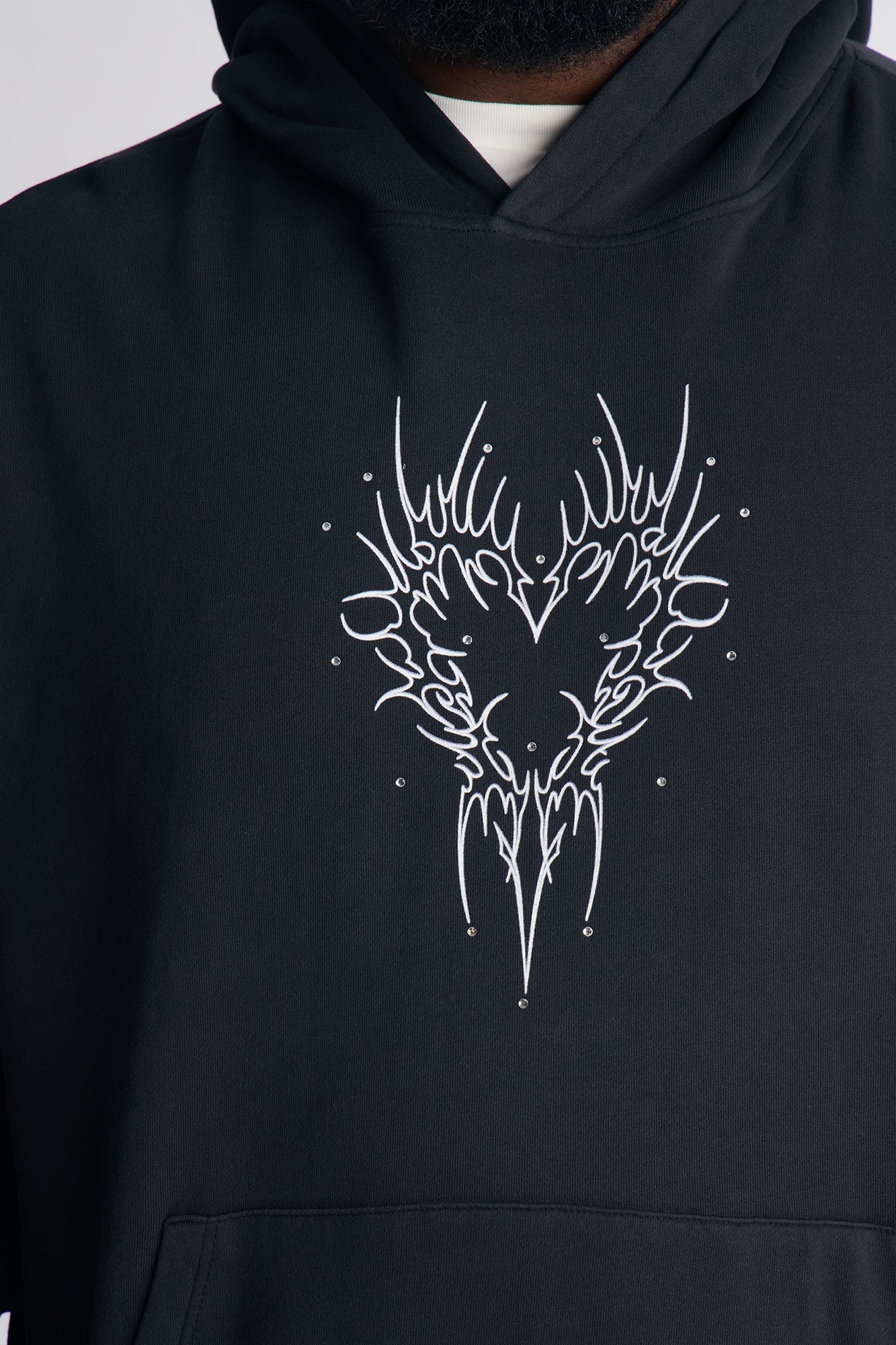 Tribal Hearts Rhinestone Hoodie - Black