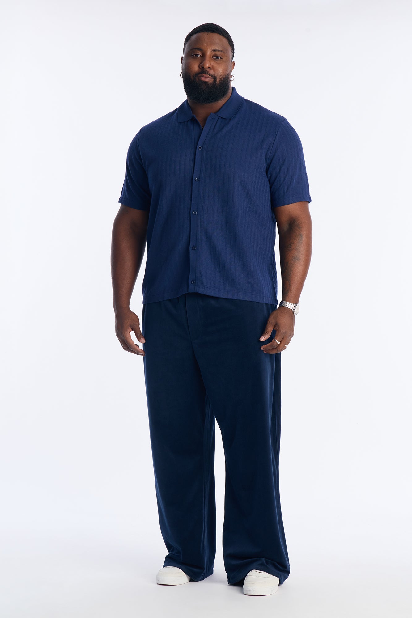 Shadow Button Striped Button Up - Navy