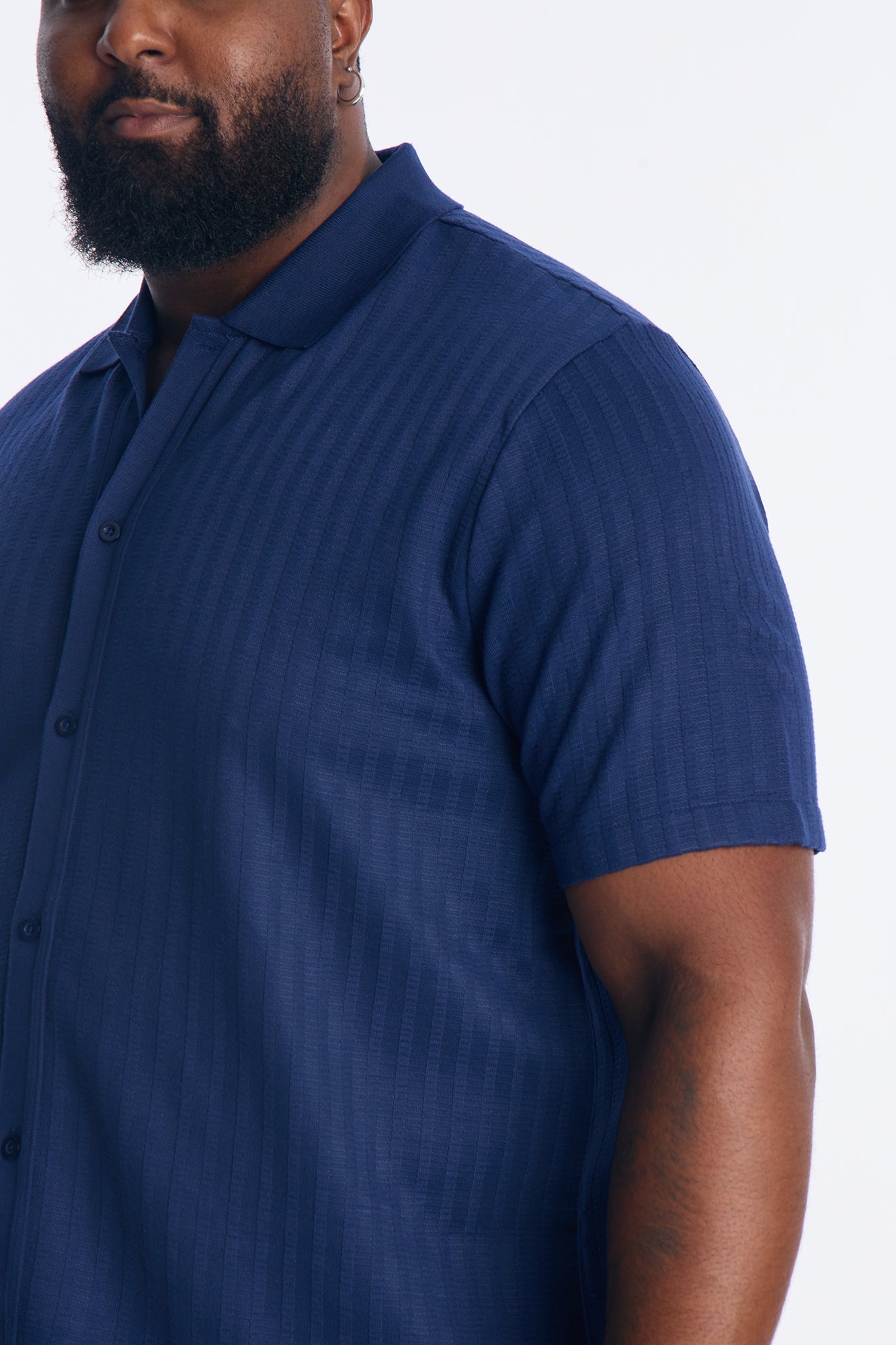 Shadow Button Striped Button Up - Navy