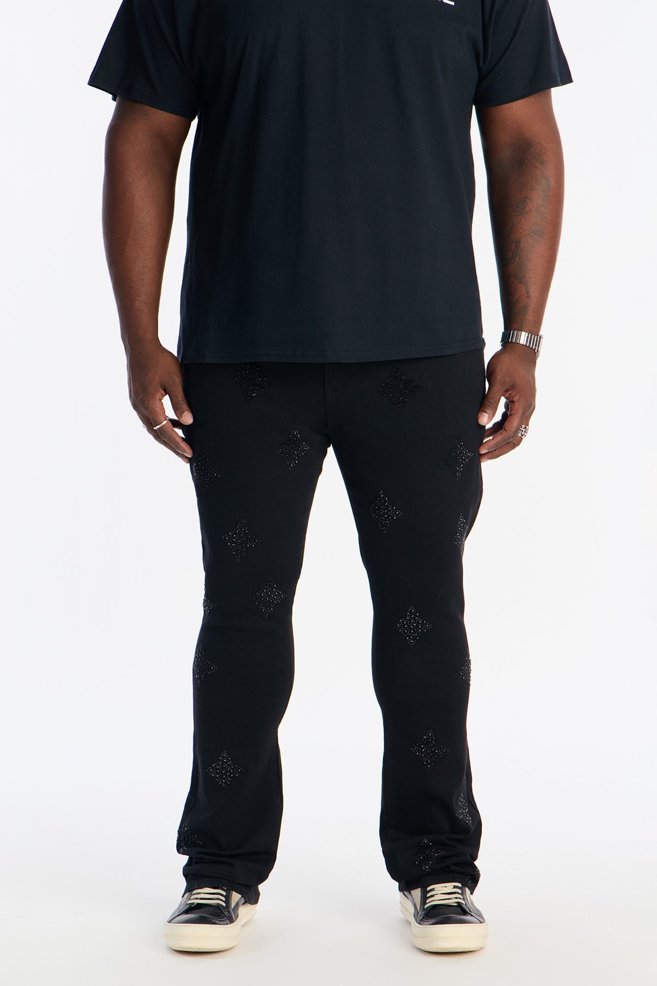 Stacked Skinny Flare Ice Star Pearl Jean - Black