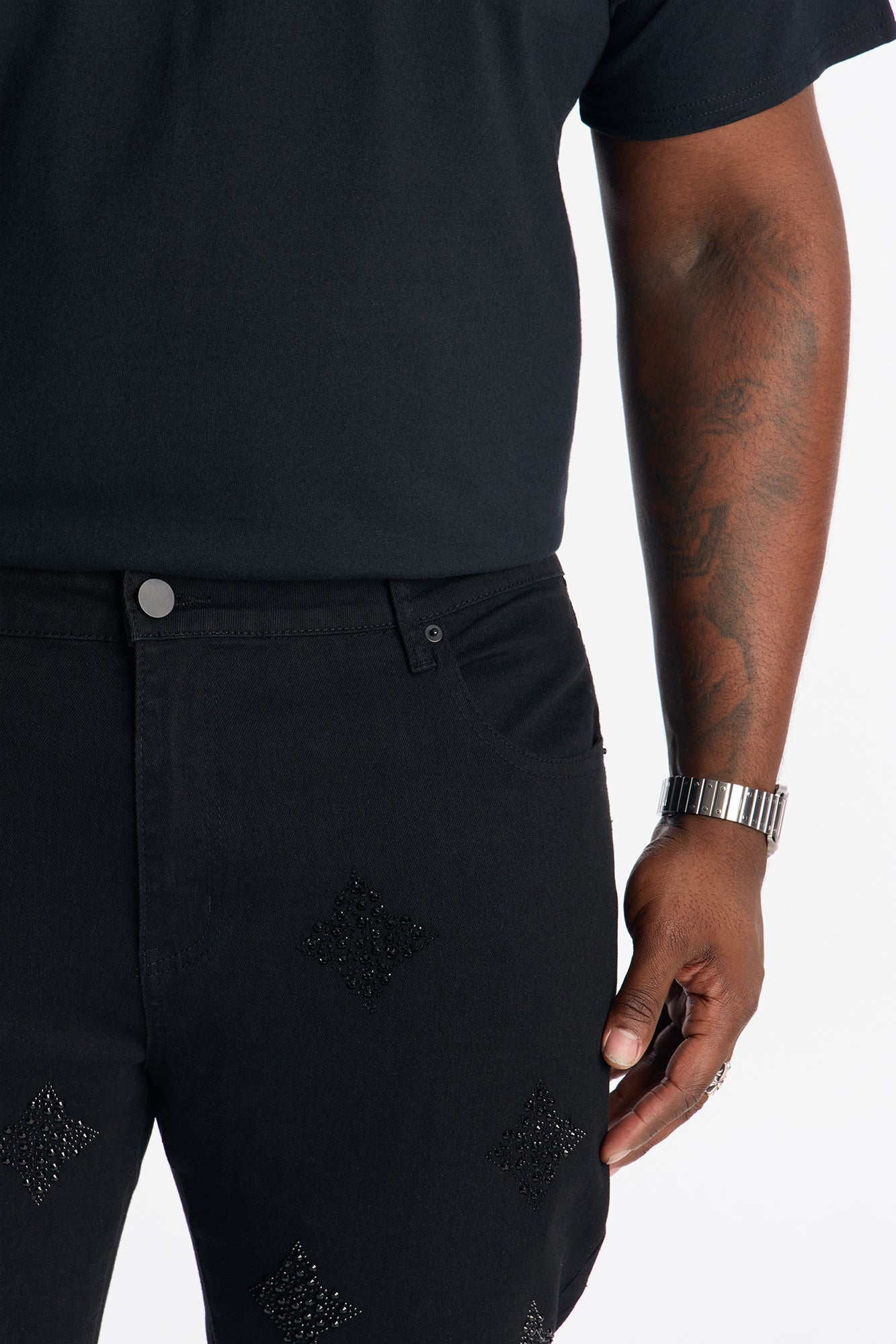 Stacked Skinny Flare Ice Star Pearl Jean - Black