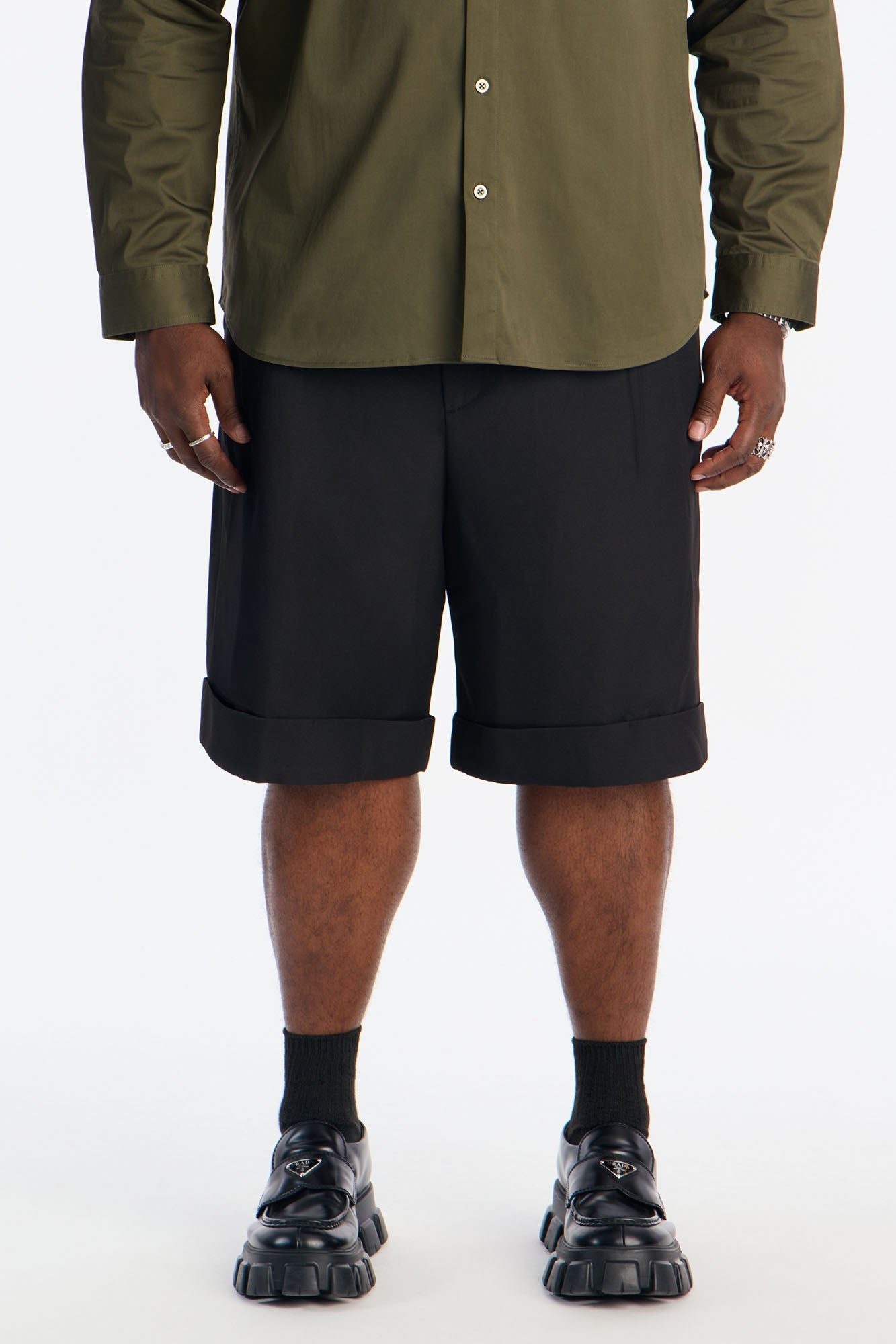 Oversized Exaggerated Slit Cuff Short - Black