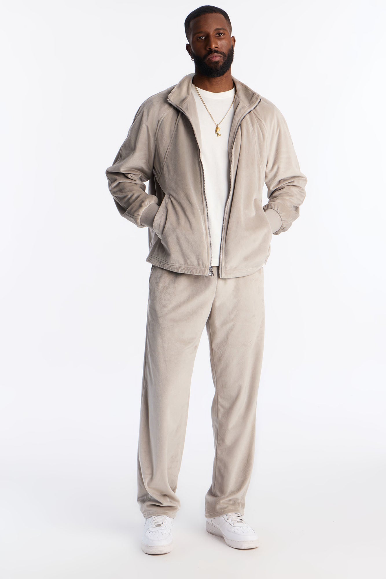 Straight Velour Pant - Grey