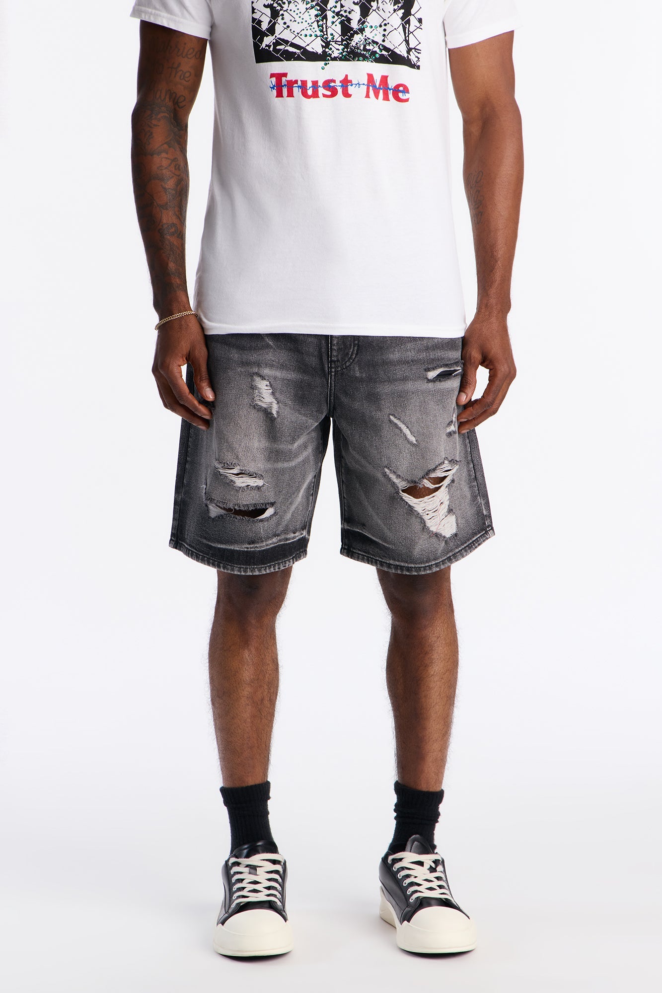 Relaxed Wish You Could Distressed Denim Shorts - Black Wash