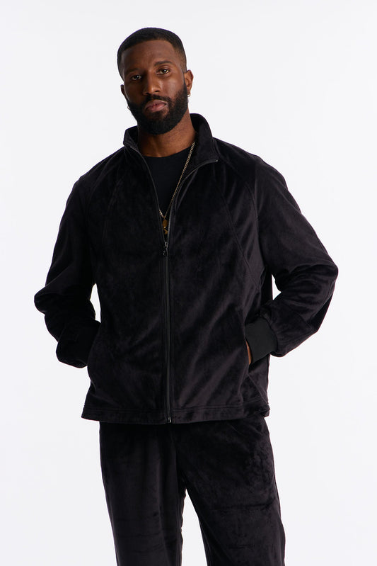 Velour Set It Up Track Jacket - Black