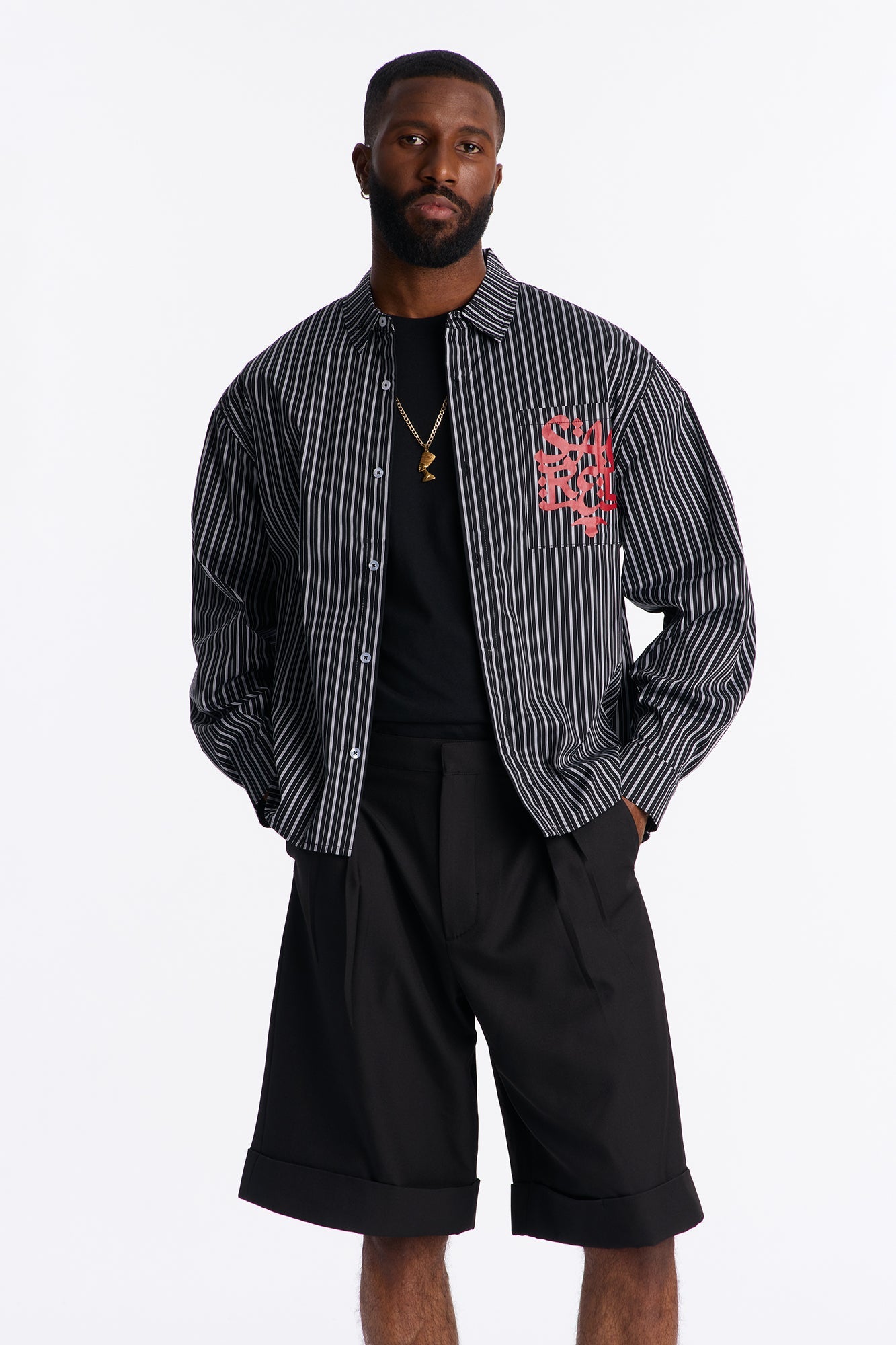 Santos Striped Button Up Shirt - Black/combo
