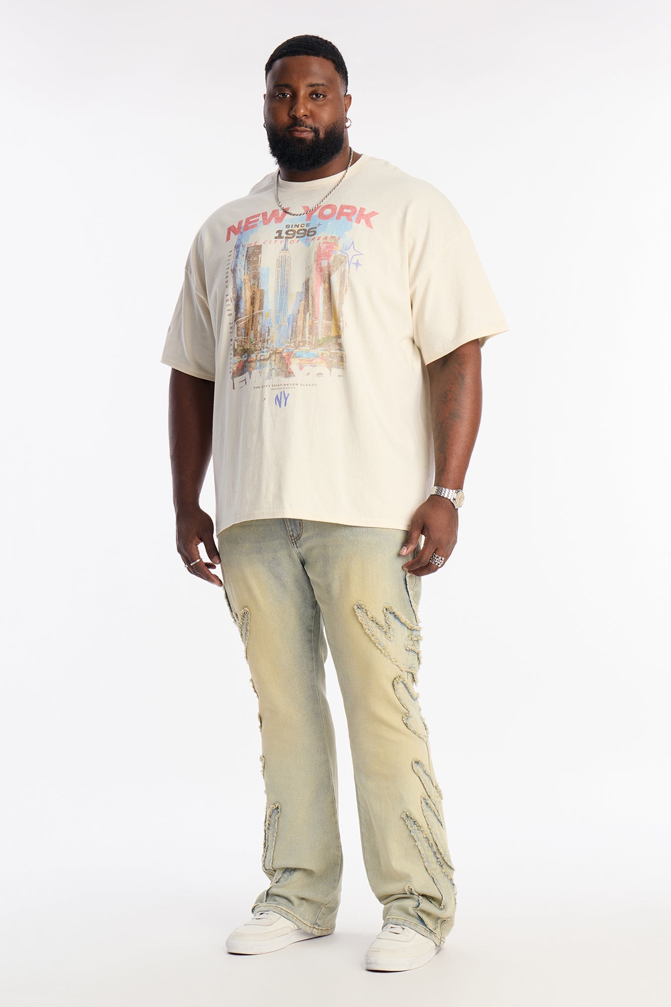 Boxy New York Short Jungle Sleeve Tee - Natural