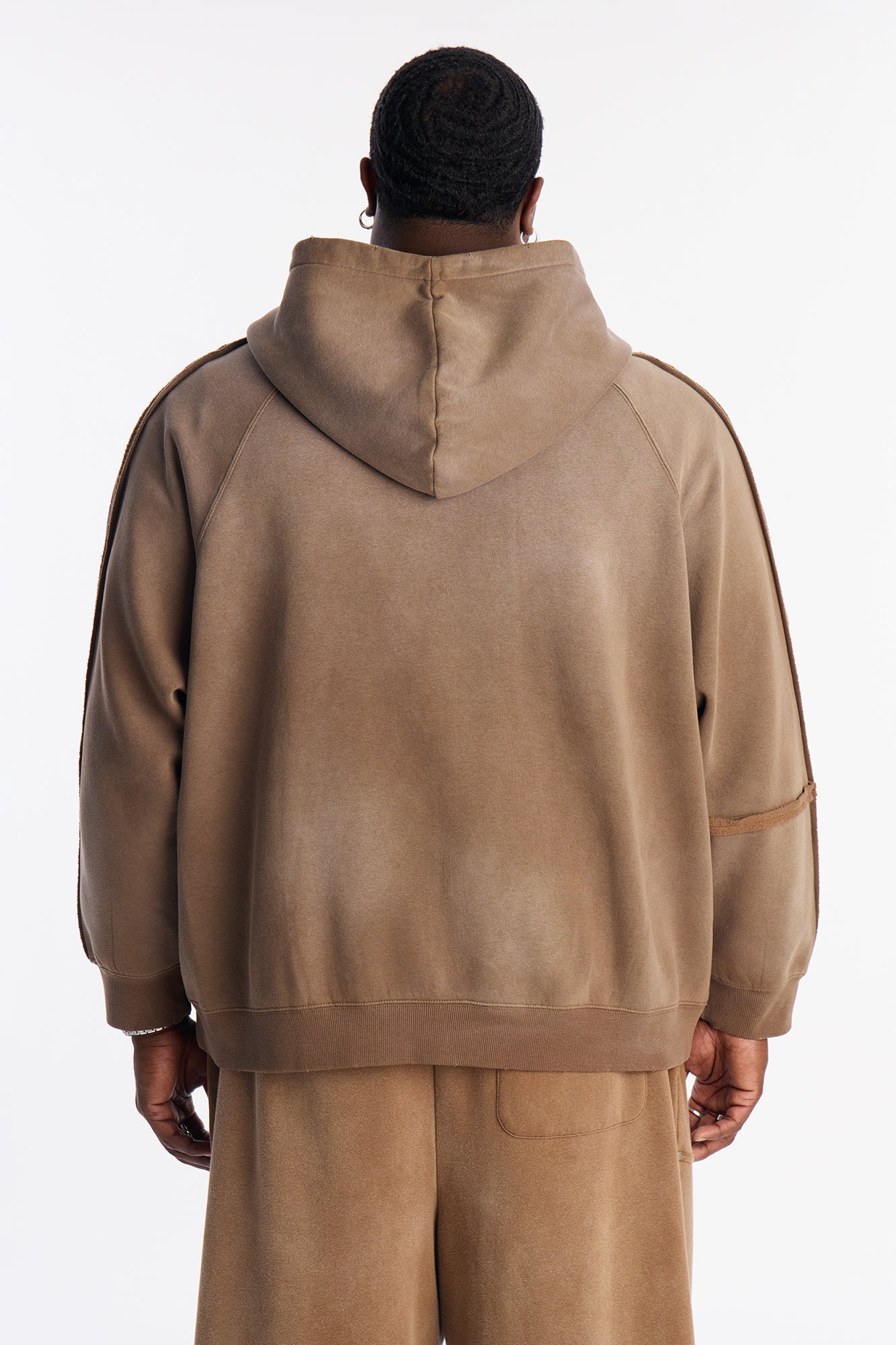 Extra Raw Faded Distressed Zip Up Hoodie - Brown