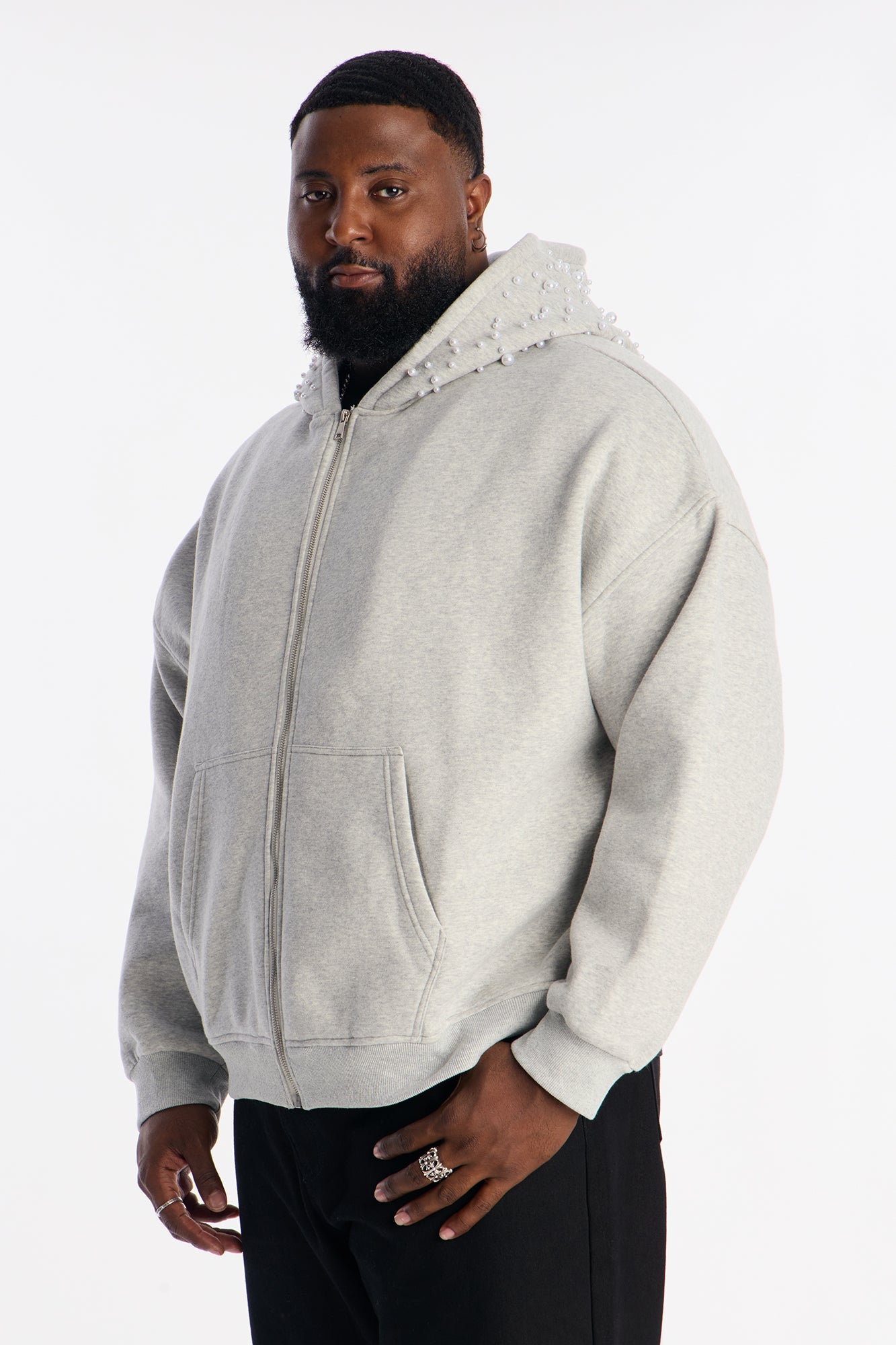 Pearl Oversized Zip Hoodie - Heather Grey