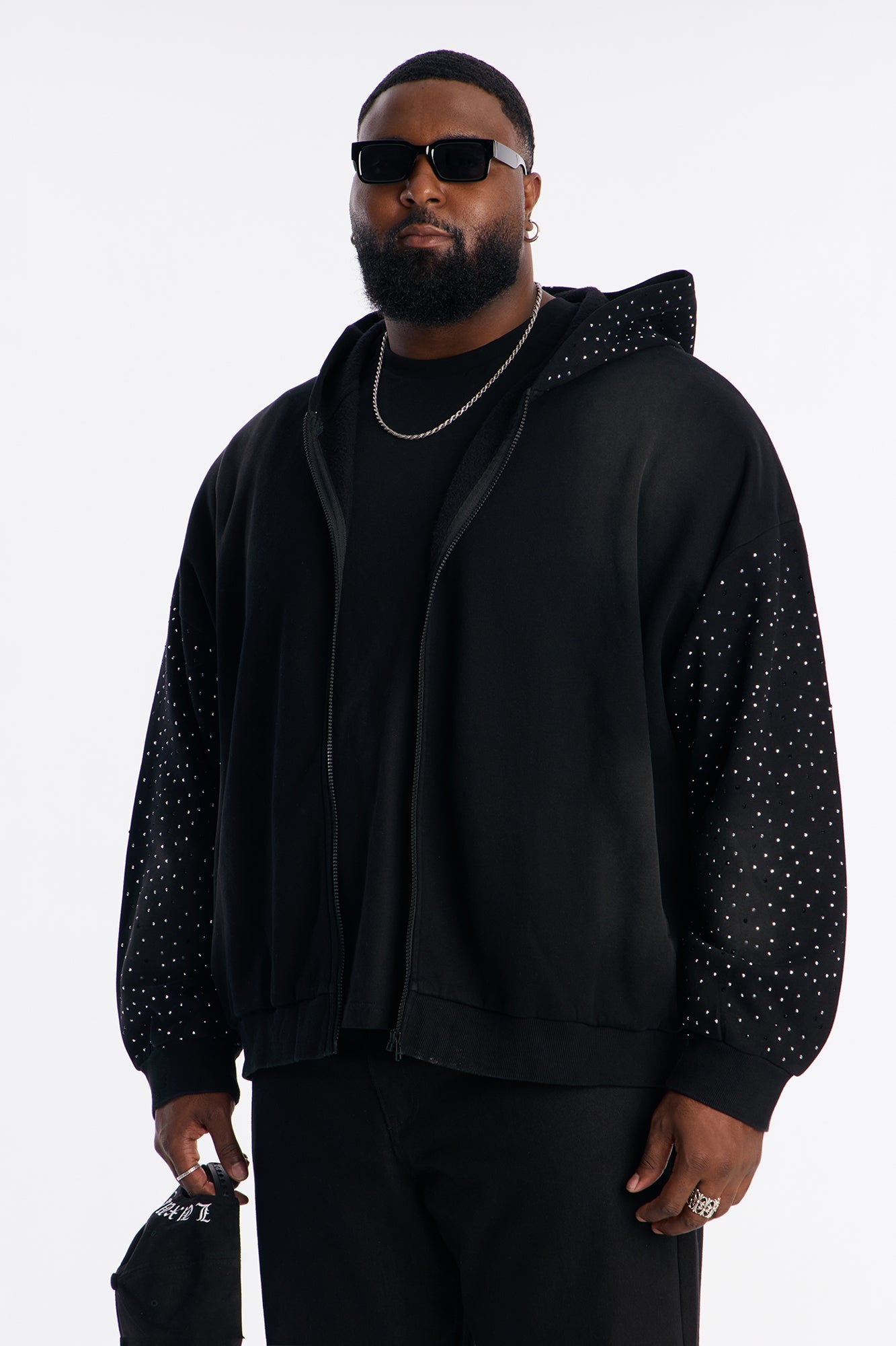 City Code Embellished Zip Up Hoodie - Black