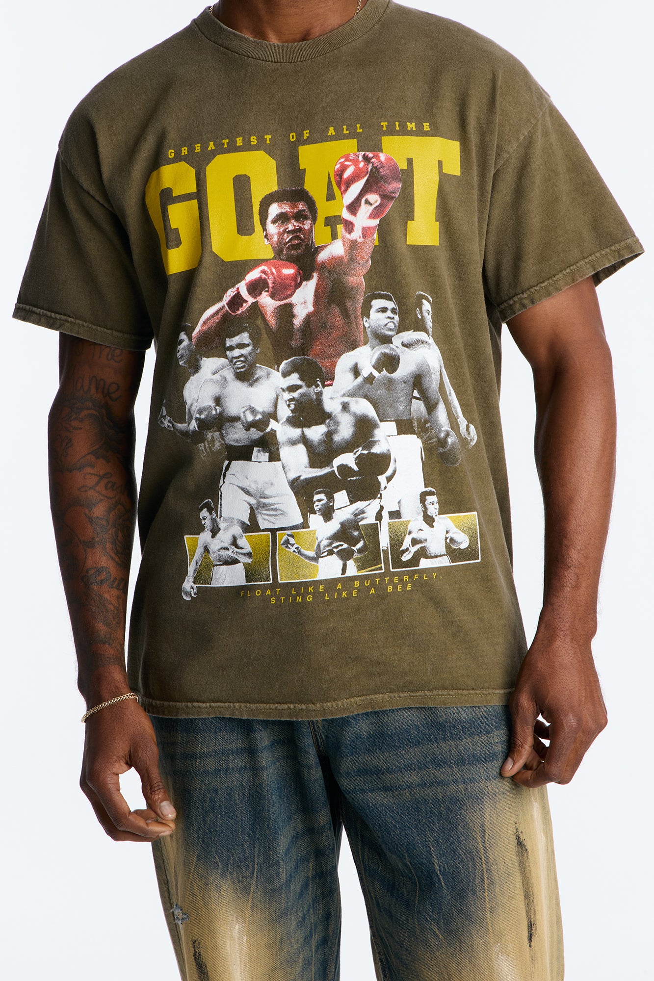Oversized Muhammad Ali Greatest Of All Time Short Sleeve Tee - Olive