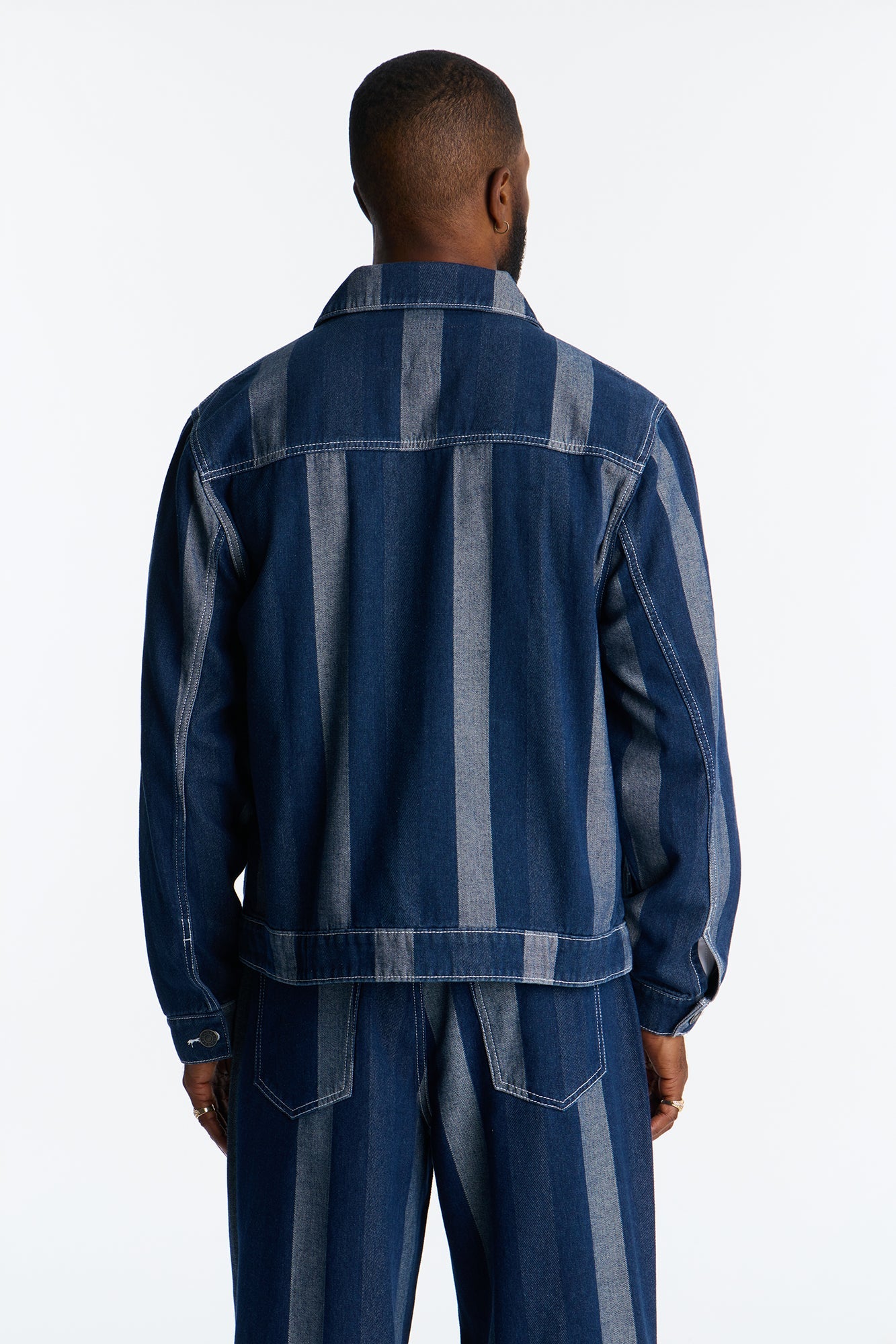 Two Tone Stripe Denim Work Jacket - Dark Wash