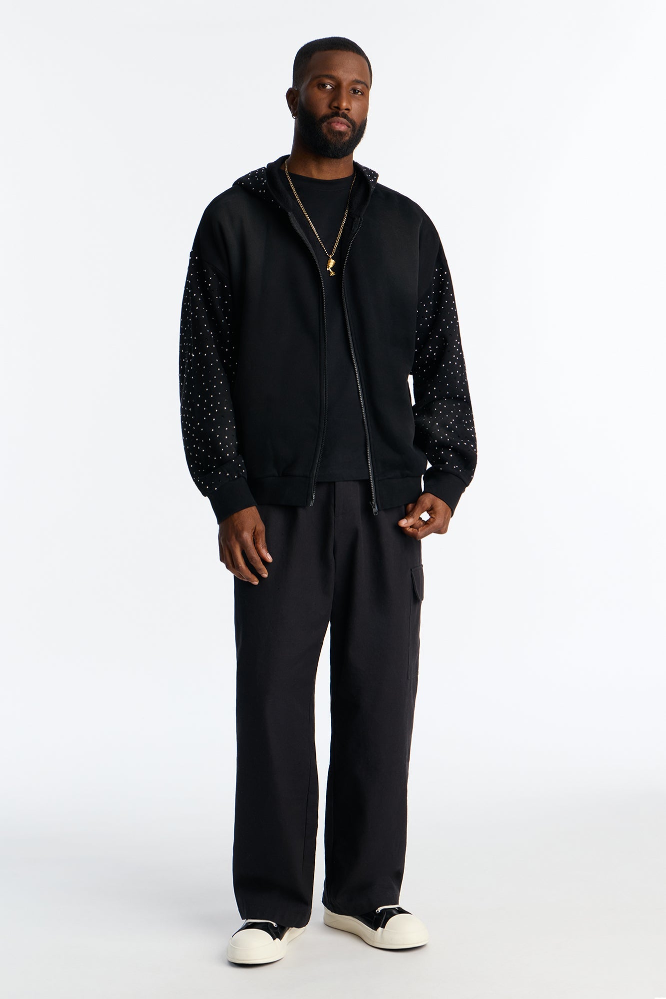 City Code Embellished Zip Up Hoodie - Black