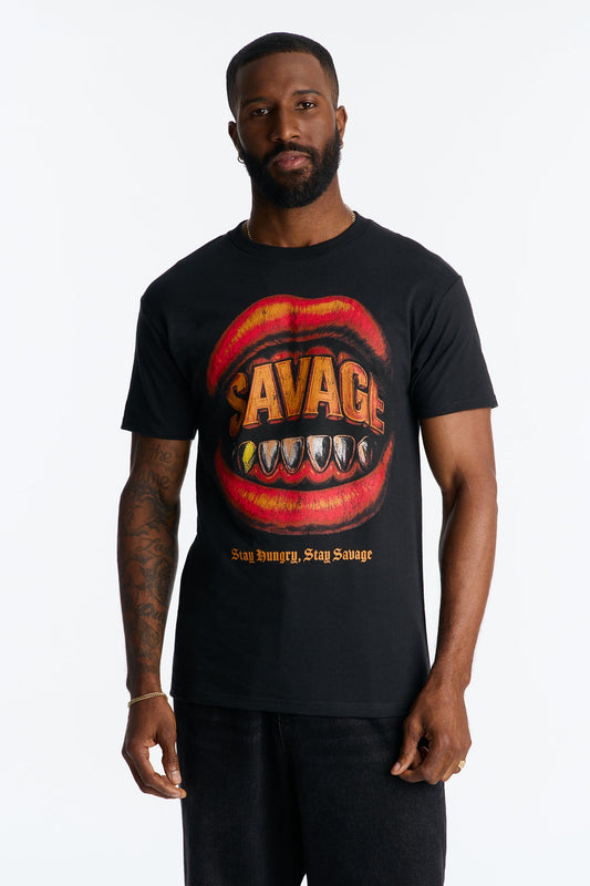 Stay Hungry Stay Savage Short Sleeve Tee - Black