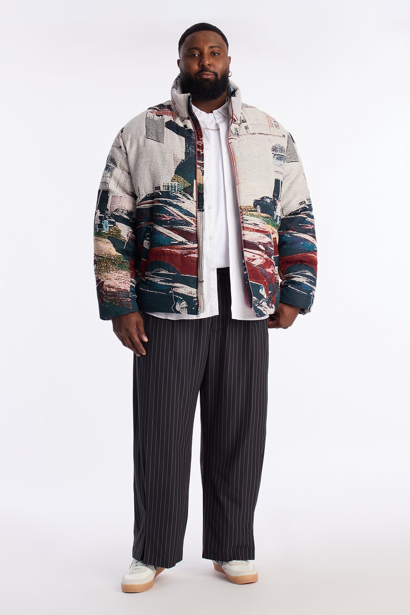 Racing Mind Tapestry Puffer Jacket - Cream