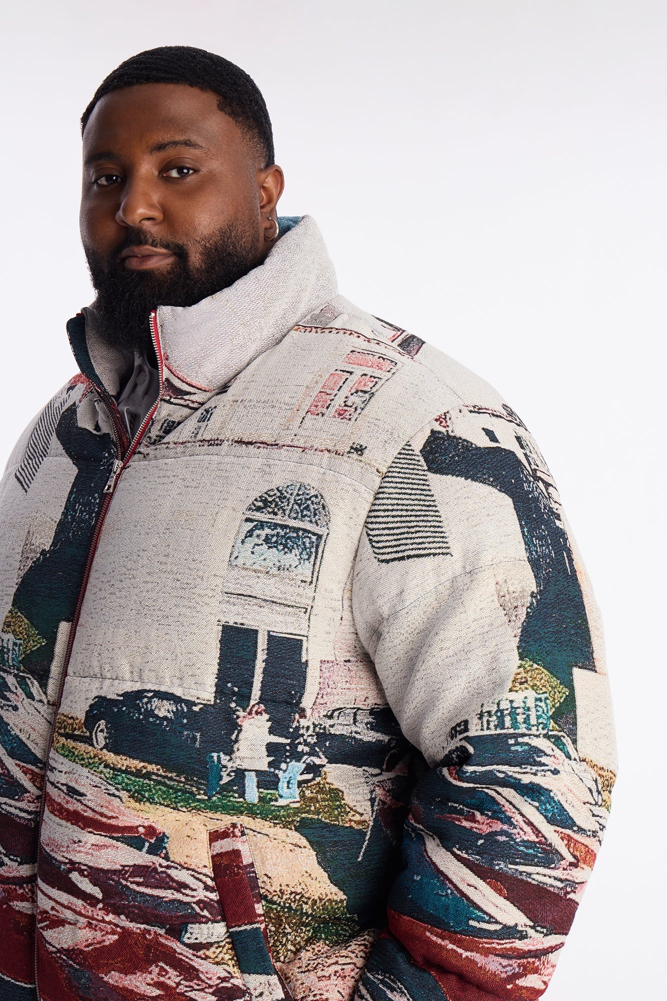 Racing Mind Tapestry Puffer Jacket - Cream