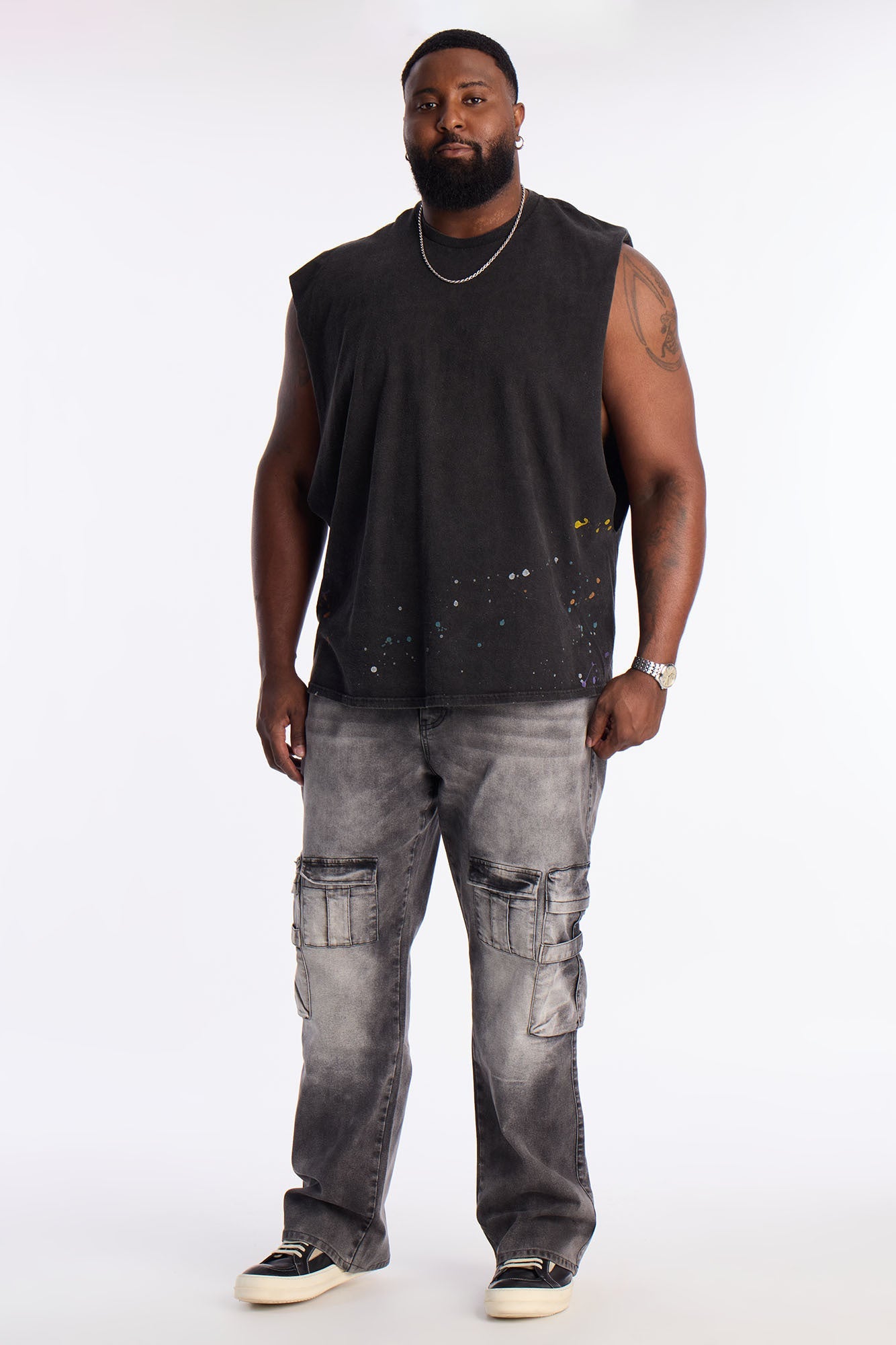 Lava Fall Paint Splatter Muscle Tee - Black