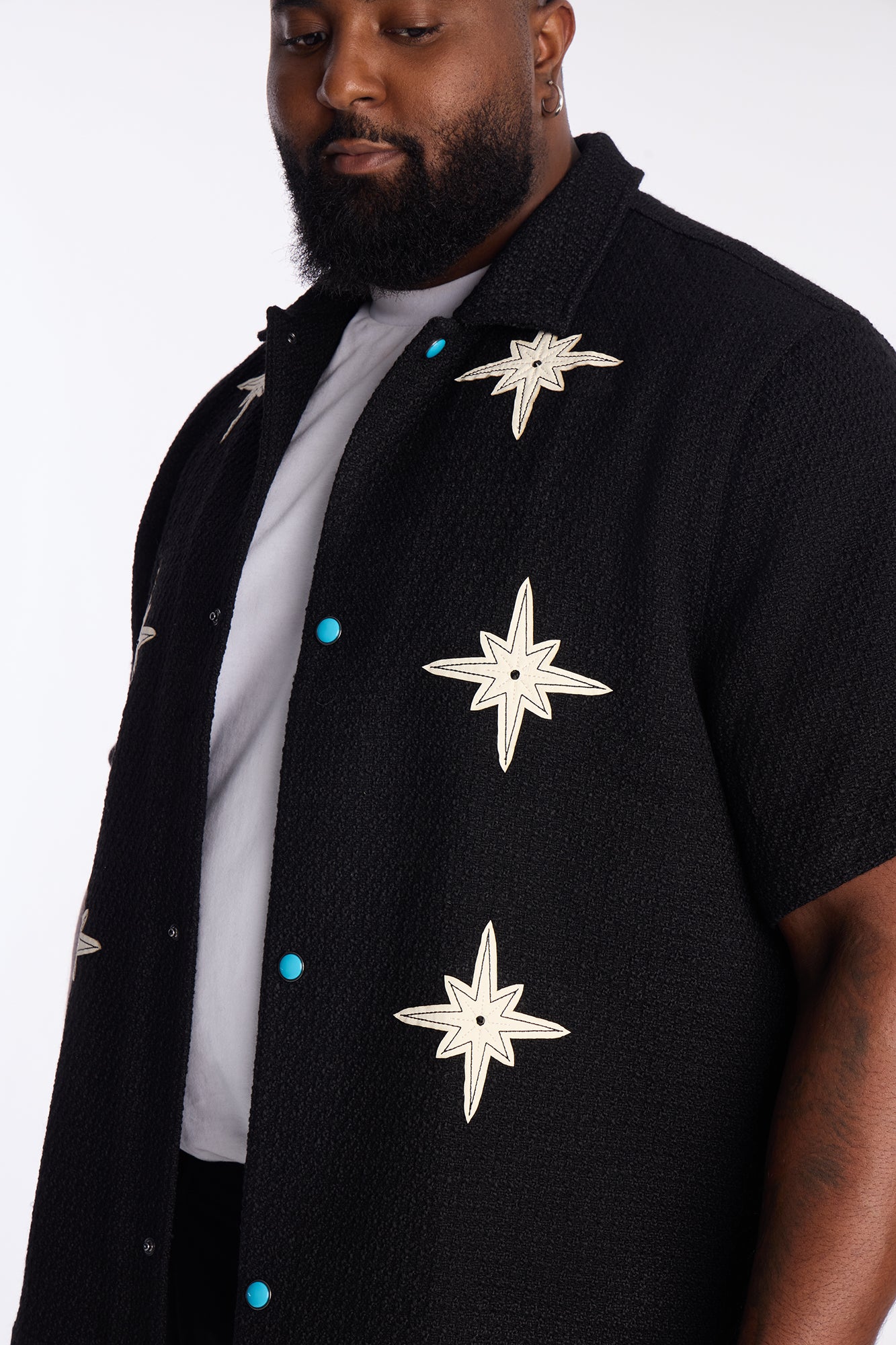 Tweed Bright Etoile Button Up Shirt - Black