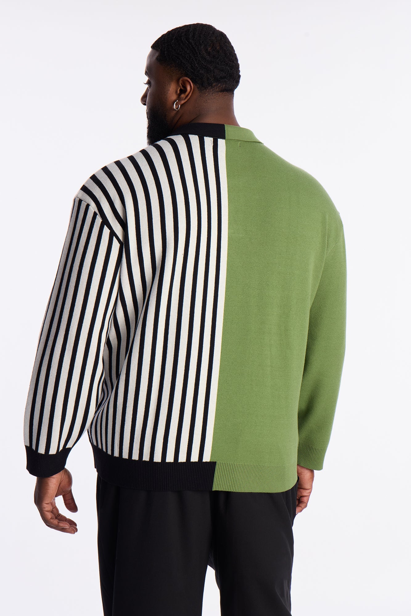 Half Striped Sweater Polo - Green