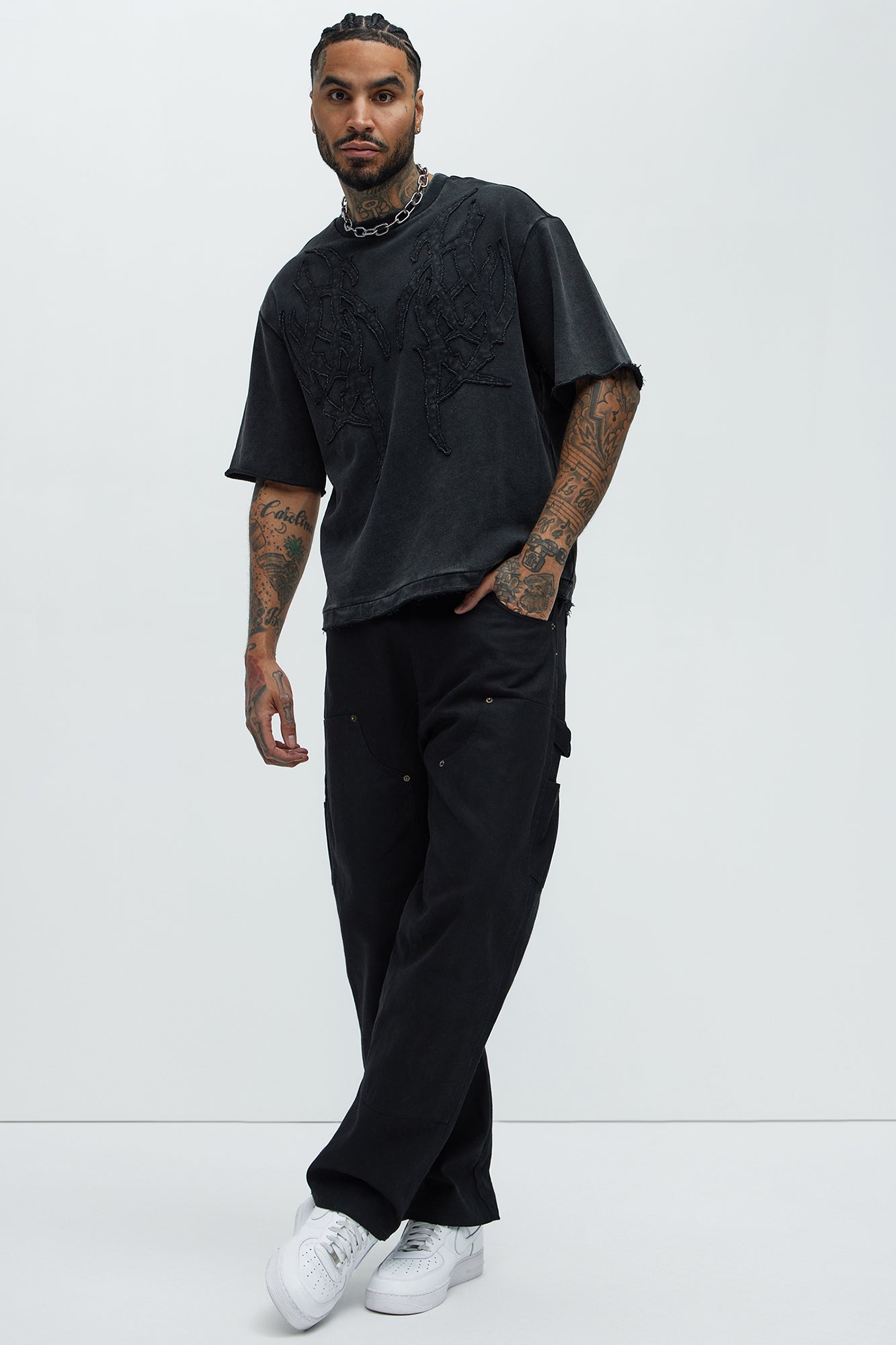 Tyson Rave Patched Heavy Wash Relaxed Tee - Black Wash