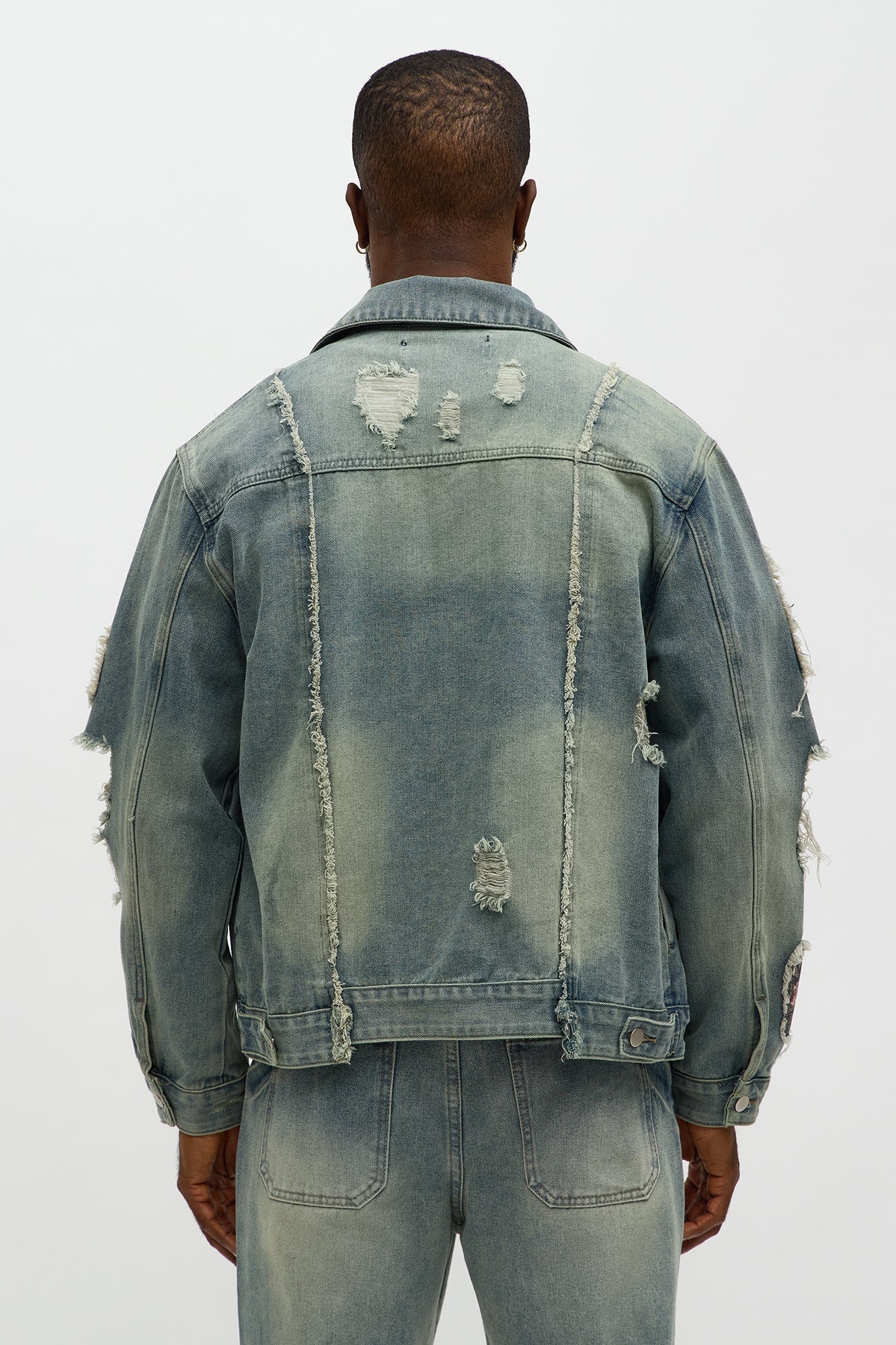 Holy Windows Patched Distressed Denim Trucker Jacket - Vintage Blue Wash