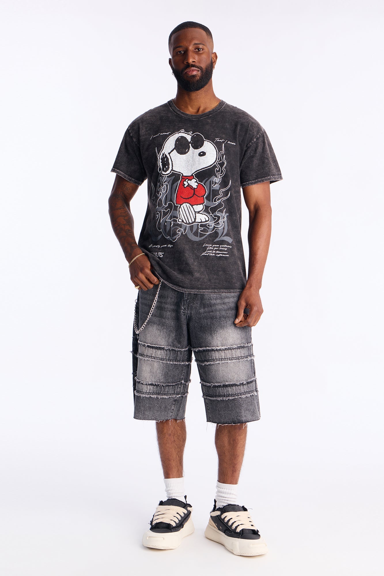 Baggy On My Fray Chain Denim Short - Black Wash
