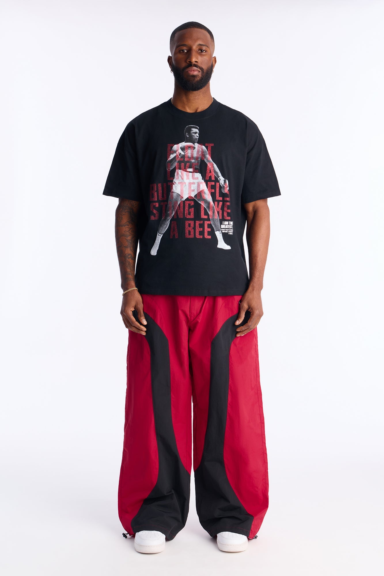 Boxy Muhammad Ali Glitter Printed Short Sleeve Tee - Black