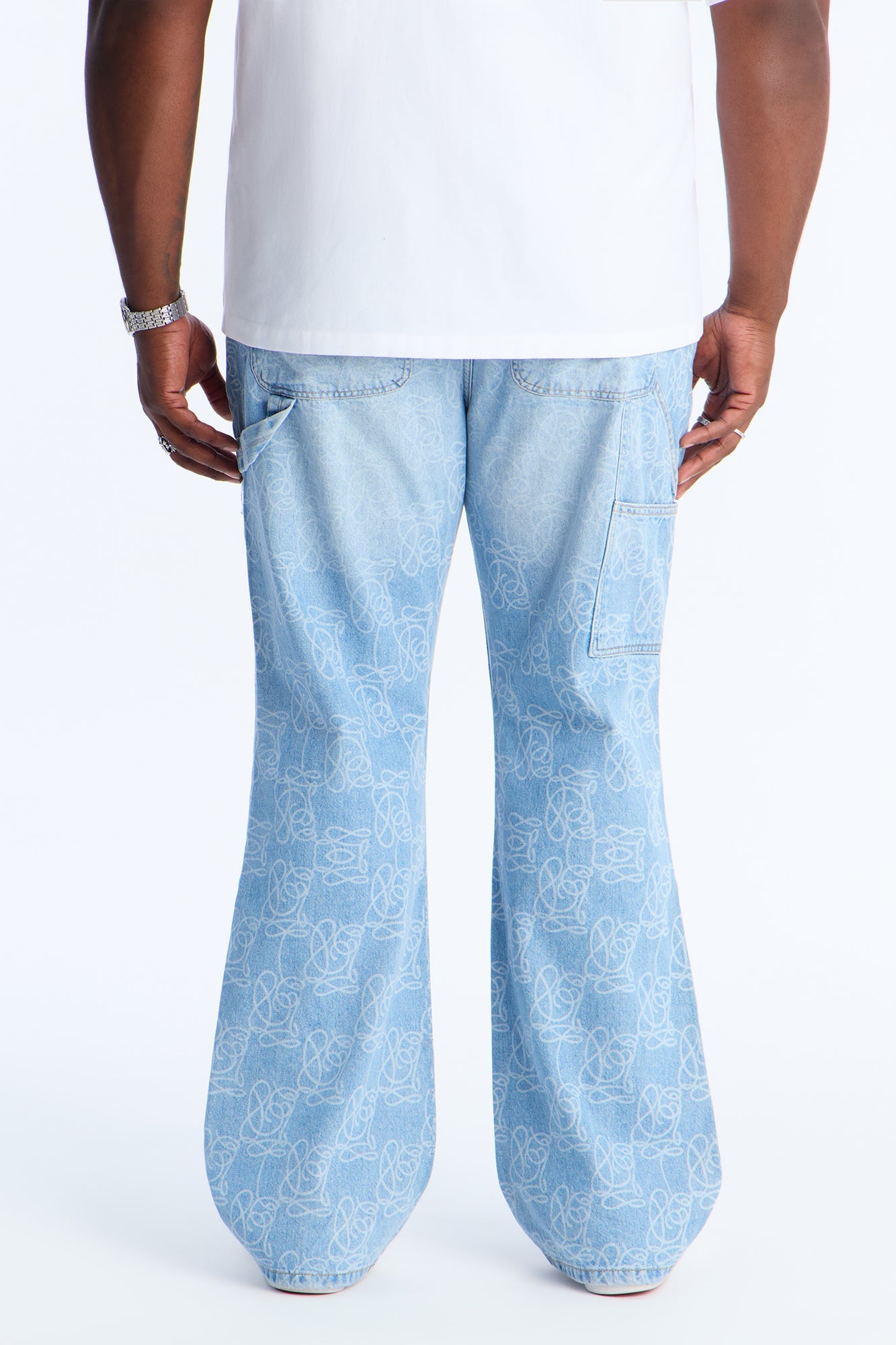 Stacked Slim Flare Slide Thru Distressed Jean - Medium Blue Wash