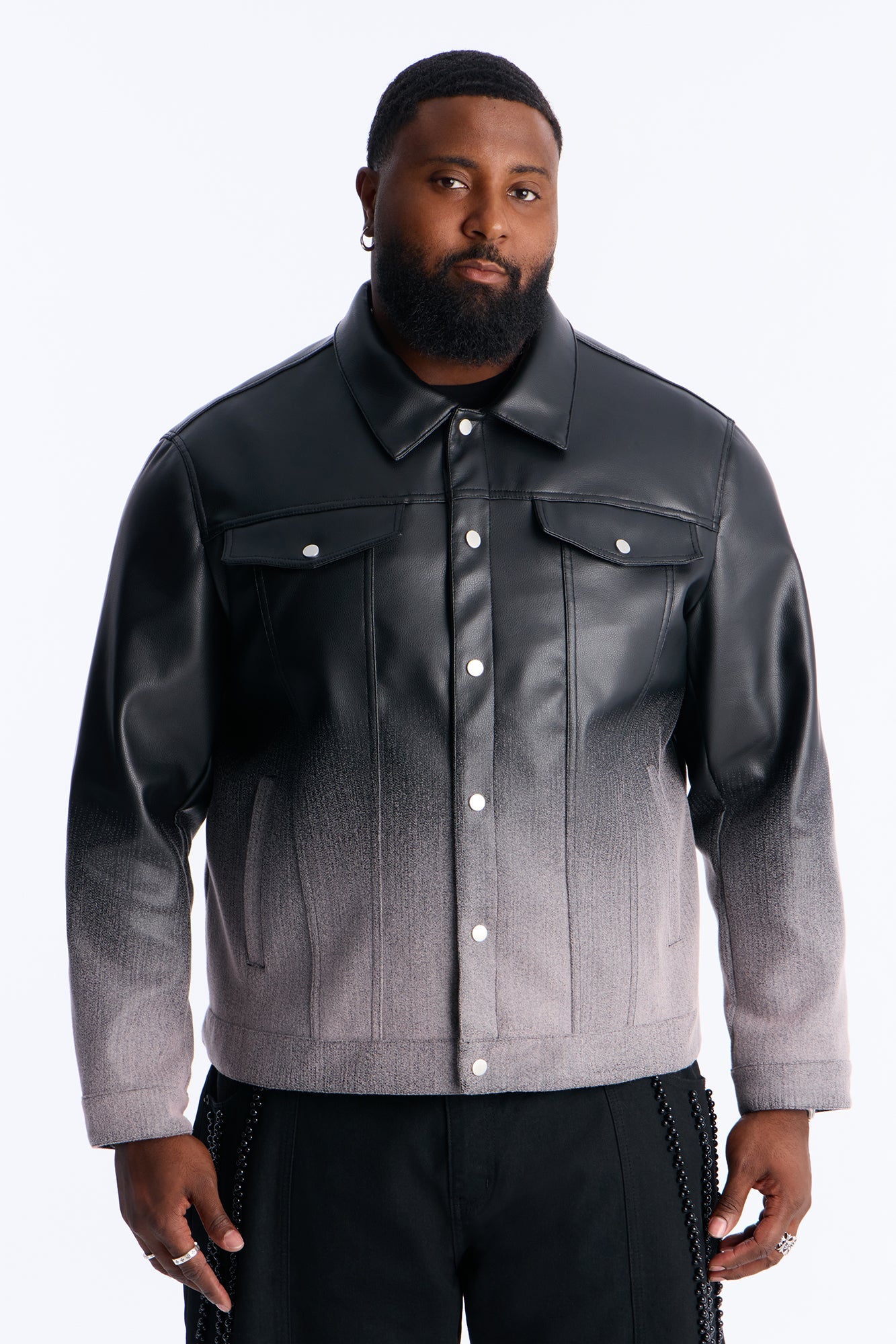 Ombre Faux Leather Trucker Jacket - Pink/combo