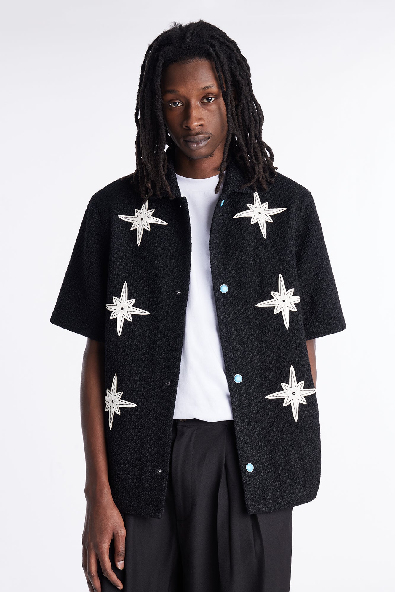 Tweed Bright Etoile Button Up Shirt - Black
