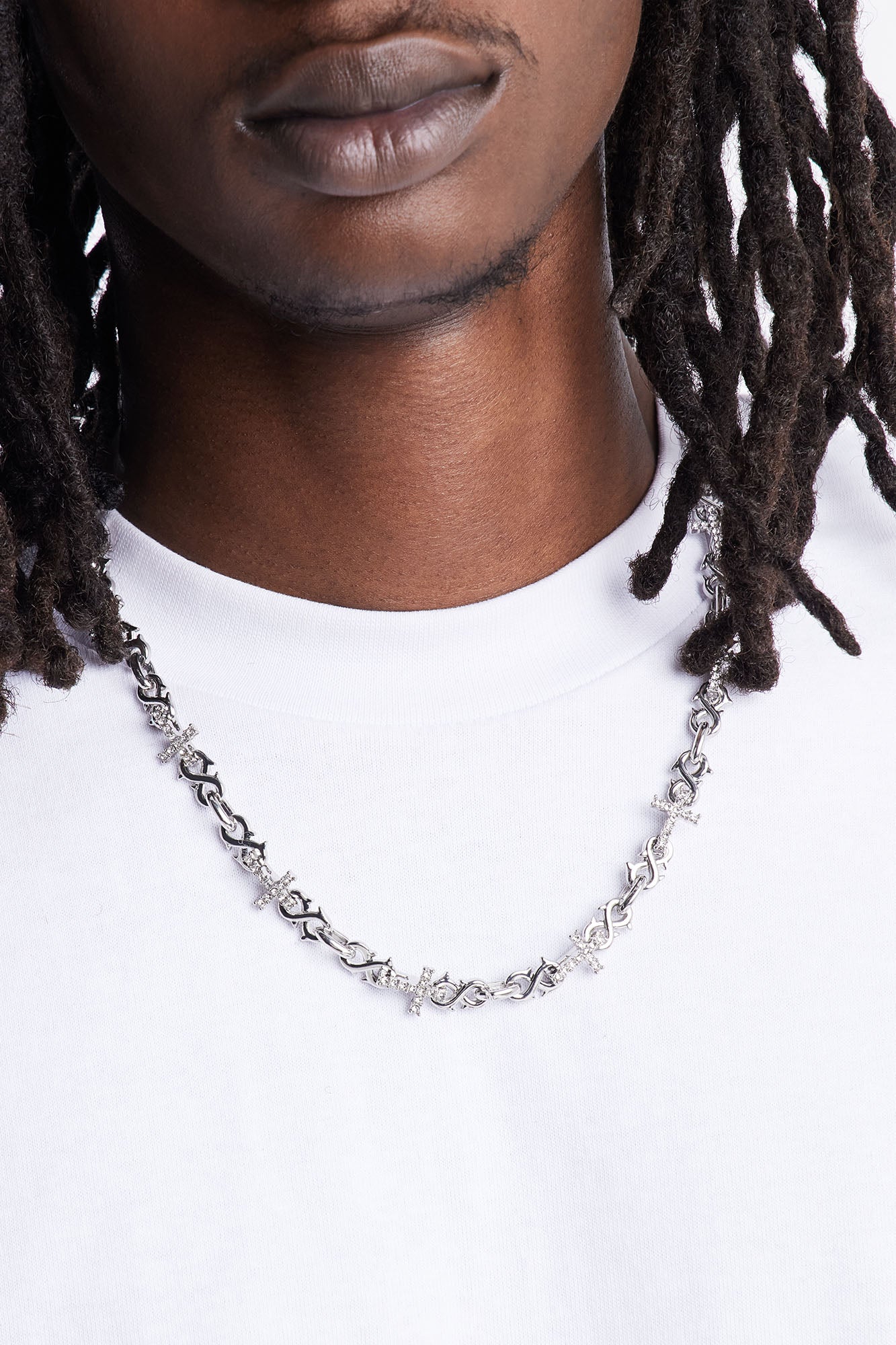 Iced Infinity Cross Link Necklace - Silver