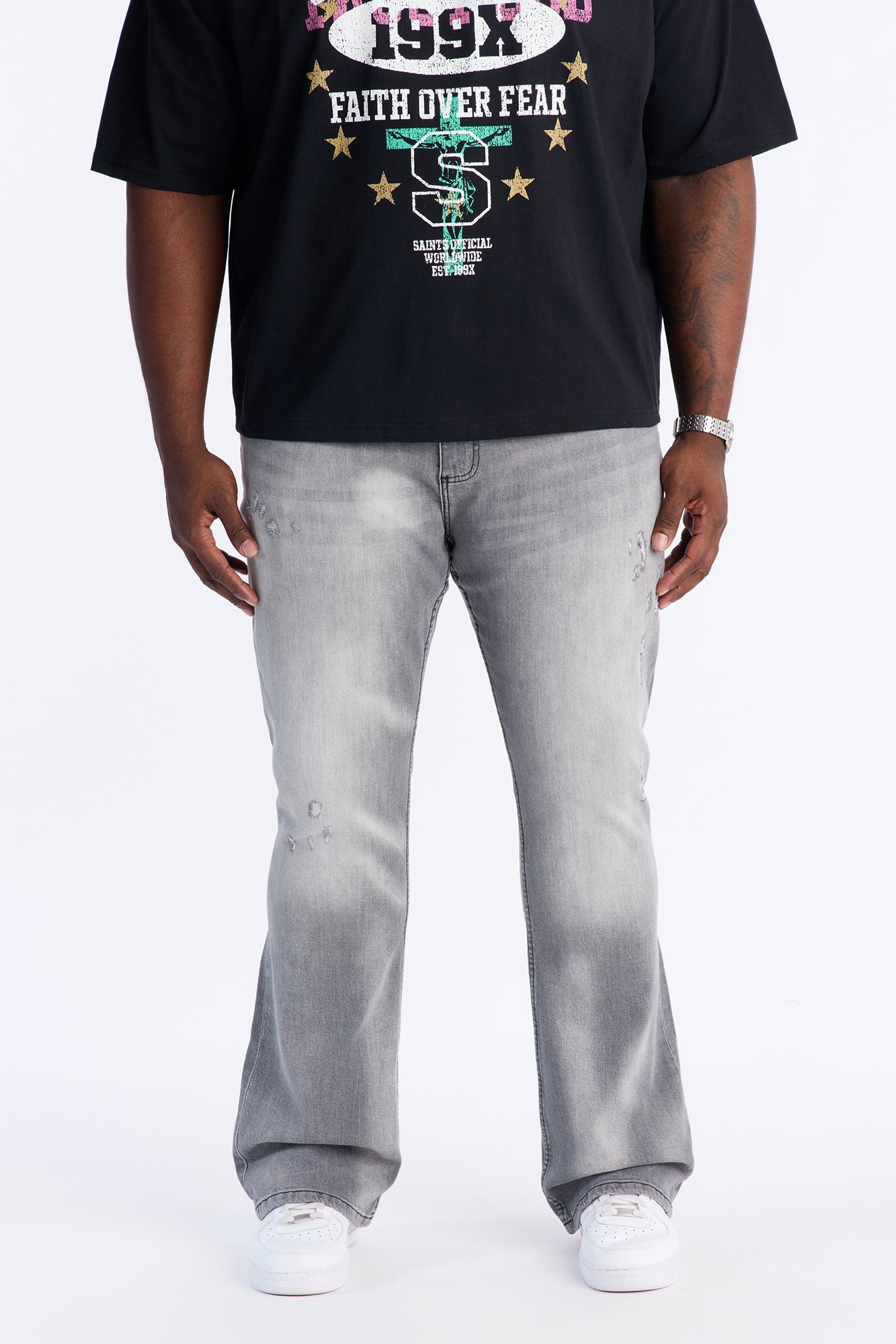 Stacked Skinny Flare Take My Time Jean - Grey