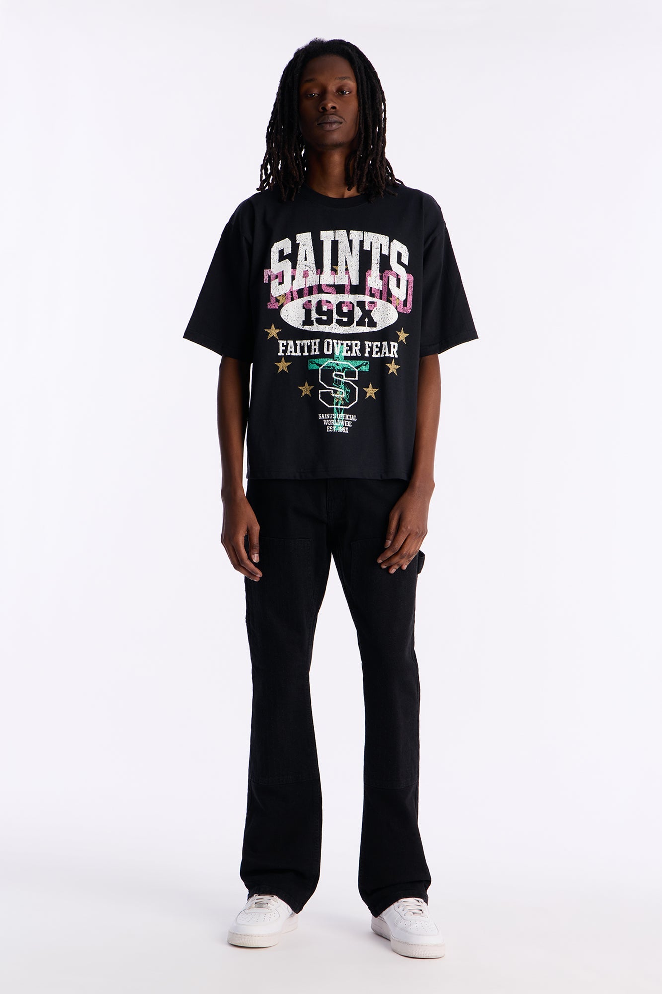 Saints Faith Over Fear Boxy Short Sleeve Tee - Black