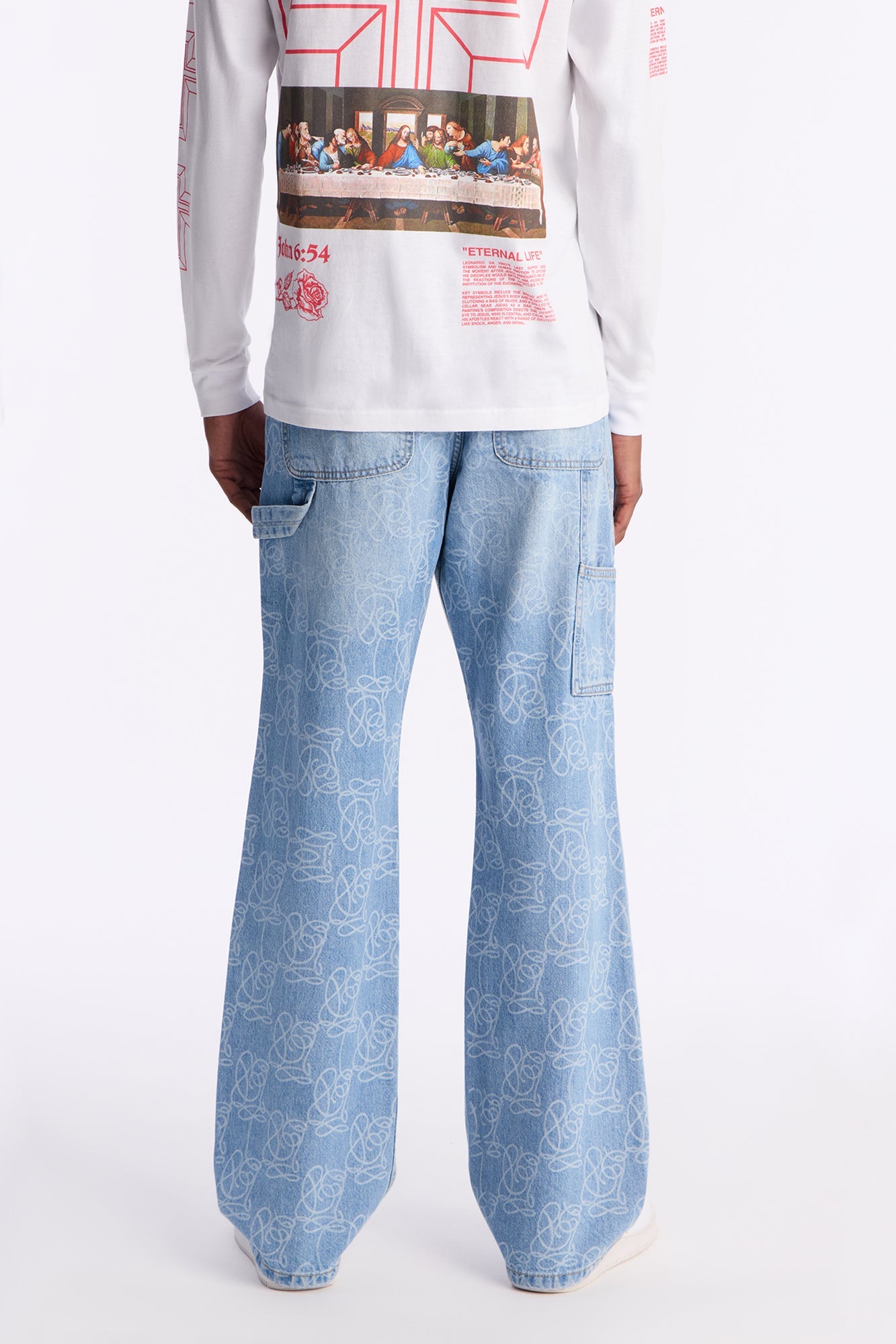 Stacked Slim Flare Slide Thru Distressed Jean - Medium Blue Wash