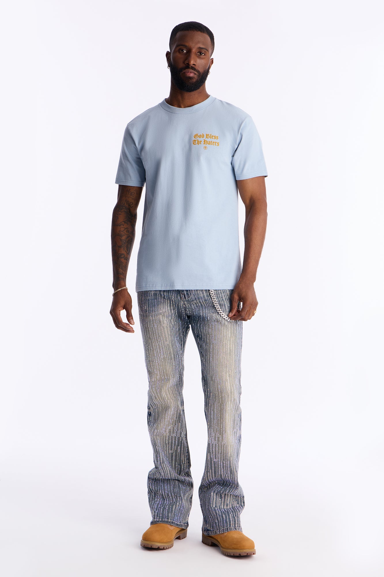 God Bless Whoever Hating On Me Short Sleeve Tee - Light Blue