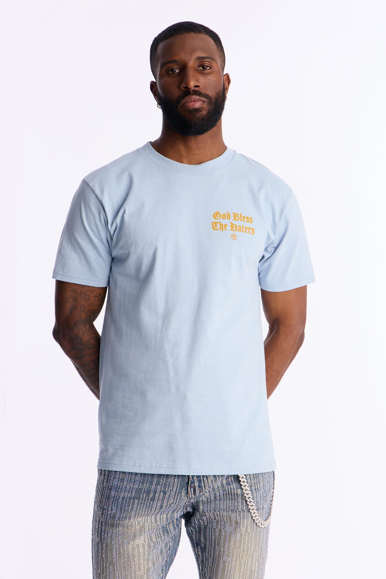 God Bless Whoever Hating On Me Short Sleeve Tee - Light Blue